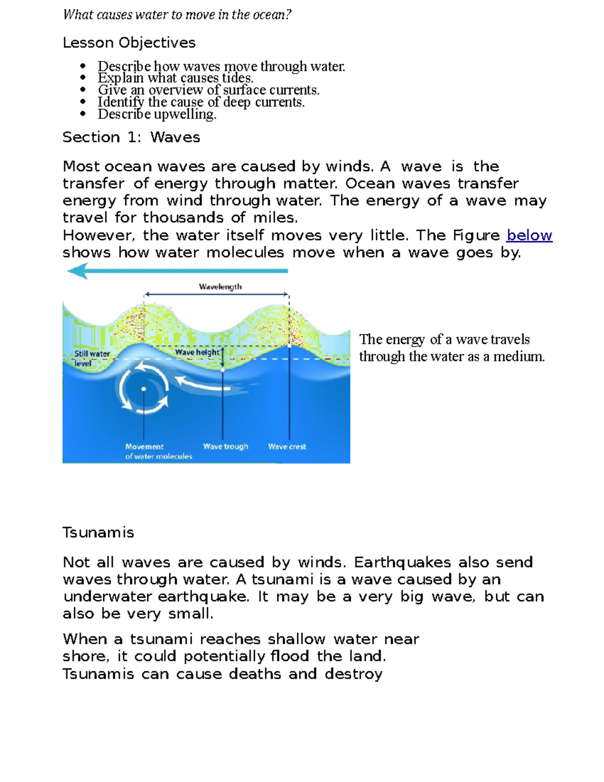 What causes water to move in the ocean Explain what causes tides