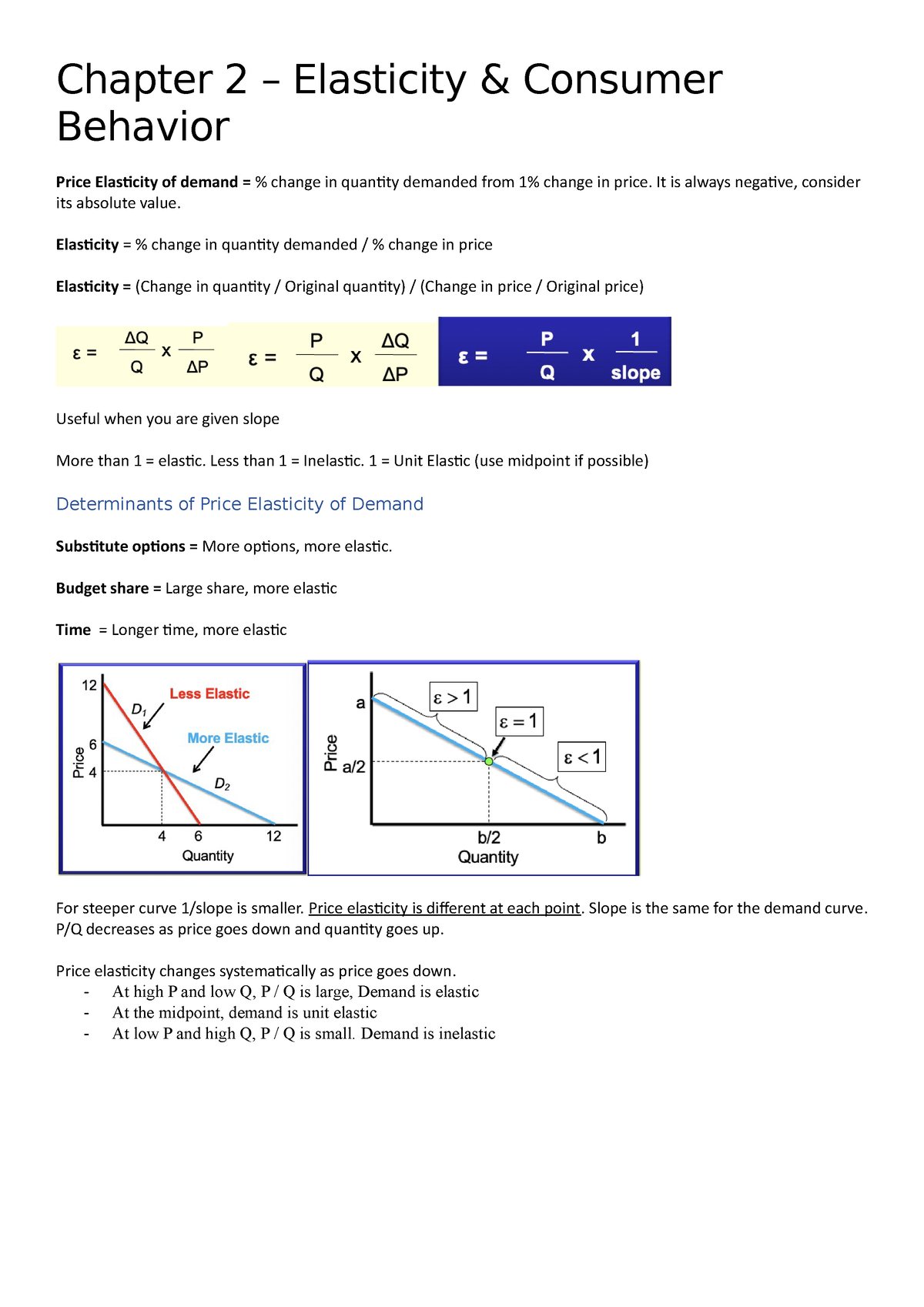 Economics Week 1 Notes HE9091 - Chapter 2 – Elasticity & Consumer ...