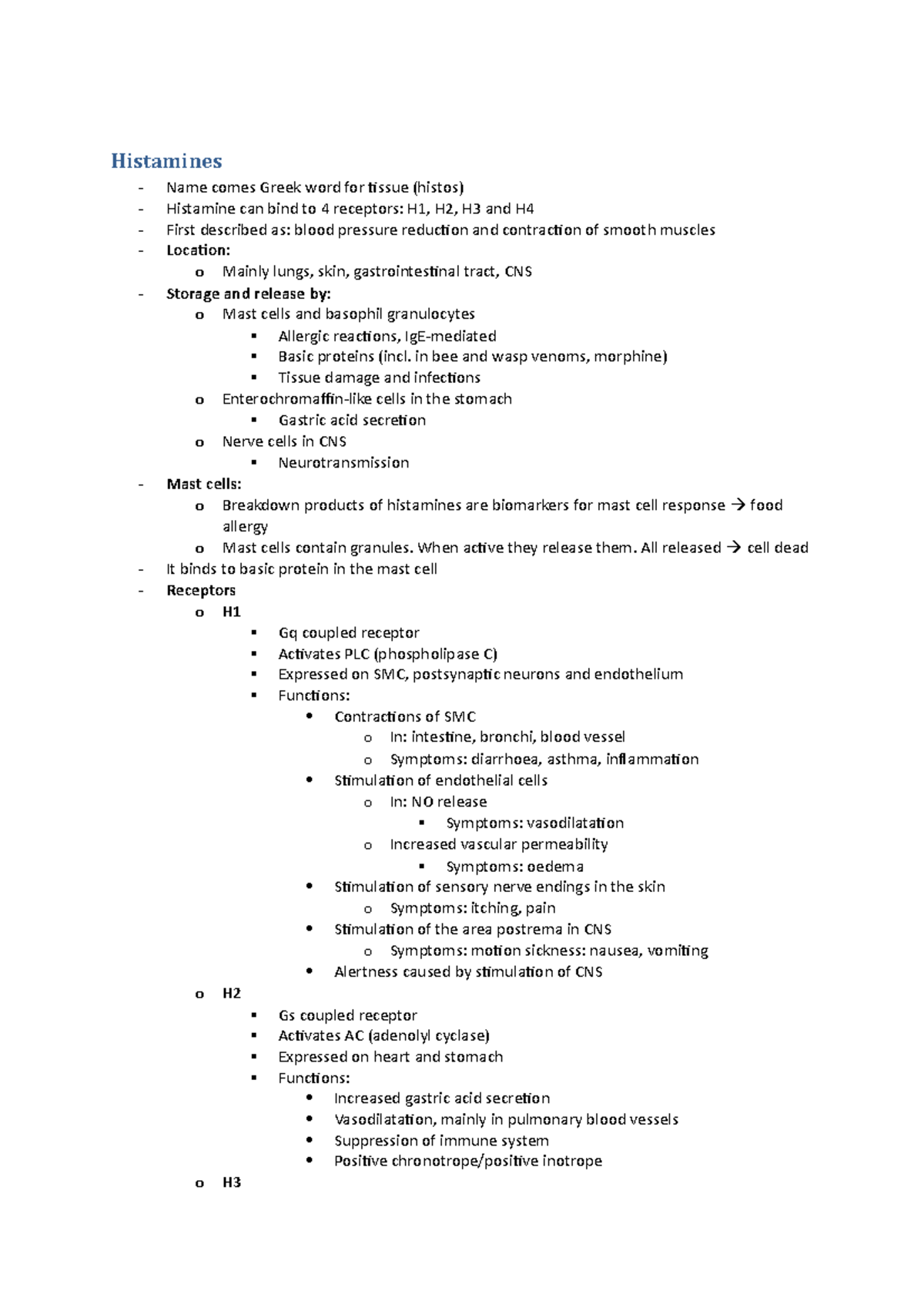 receptor-farmacologie-samenvatting-vanaf-histamines-histamines-name