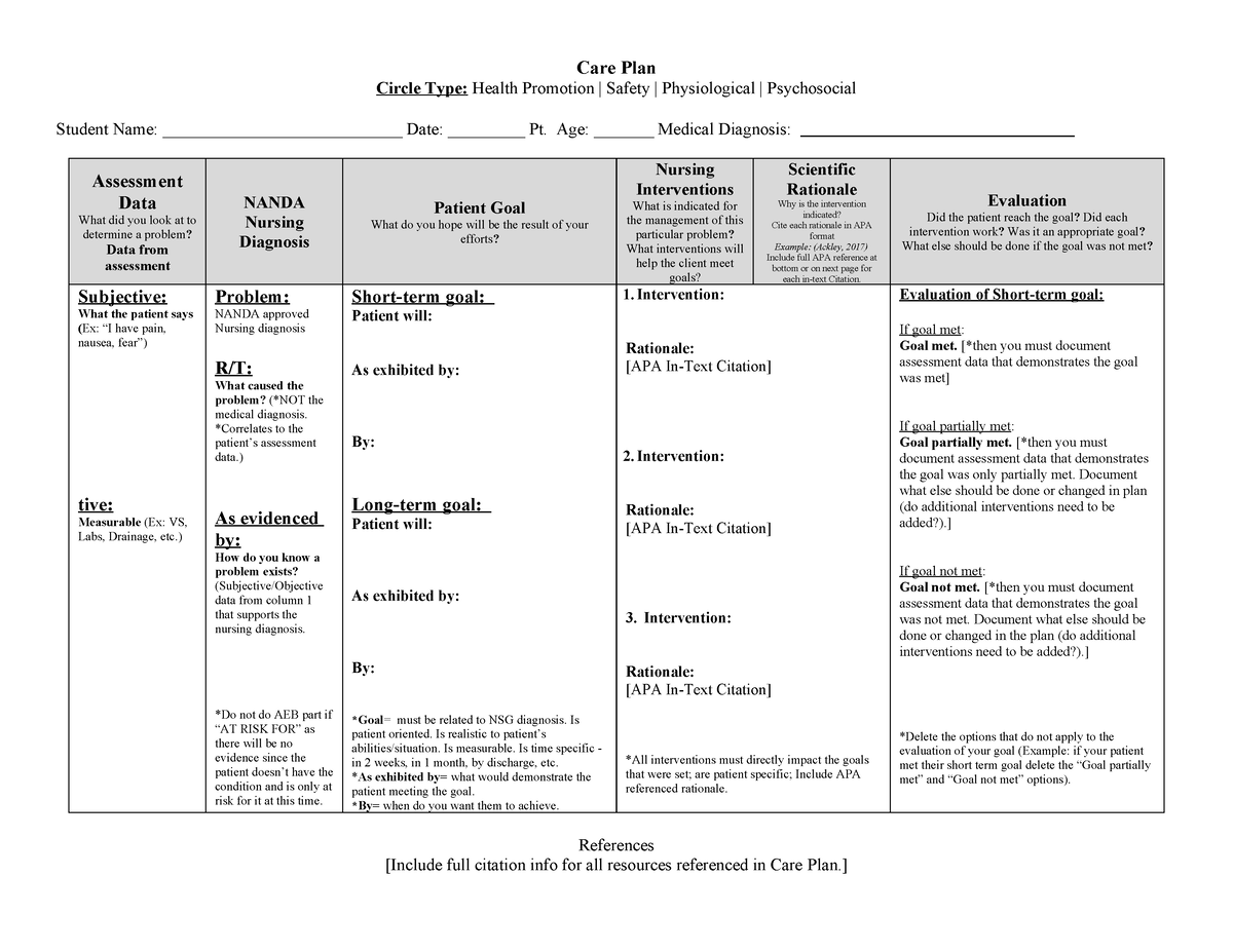 Care+Plan+Template - Care plan - Care Plan Circle Type: Health ...