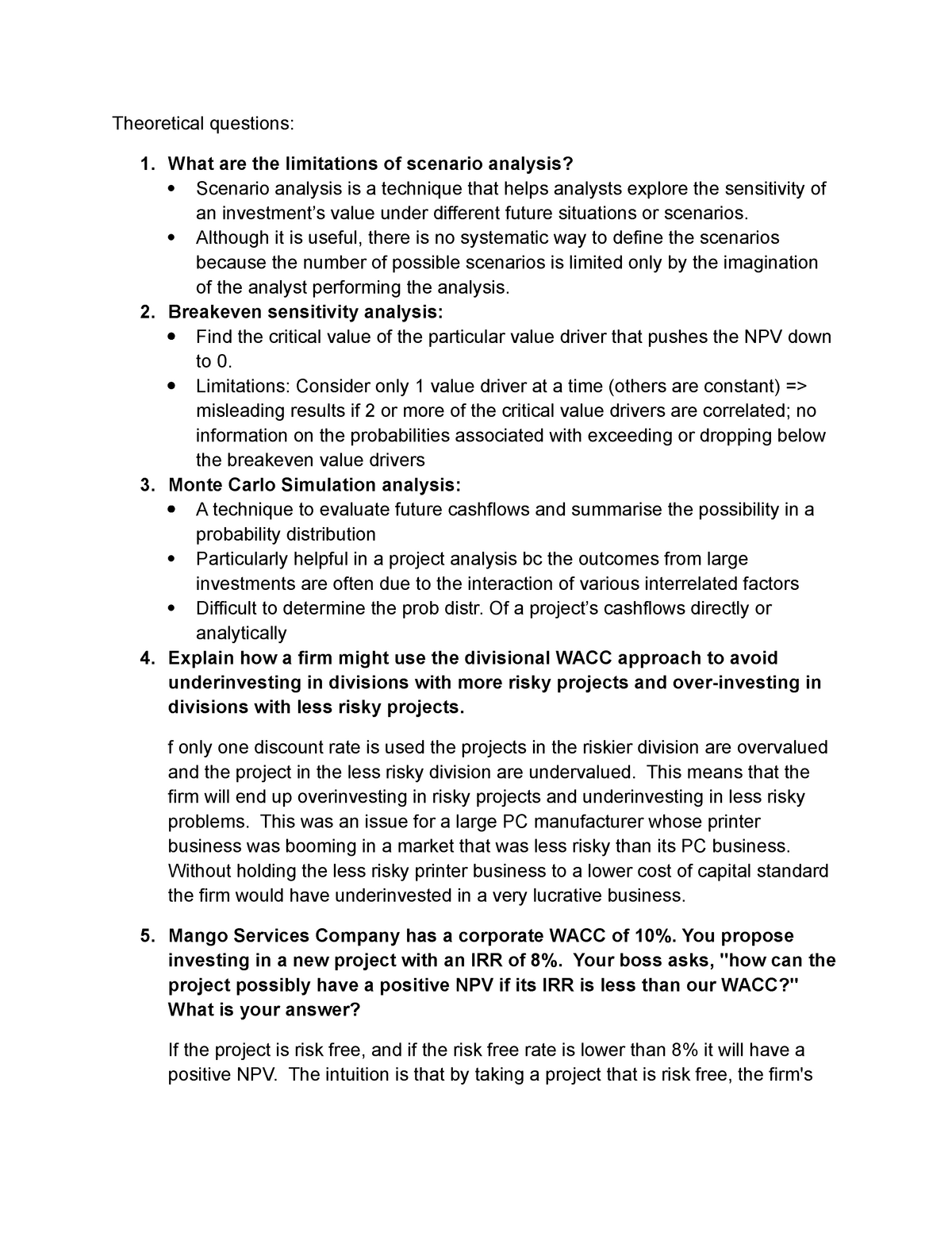 Theoretical Questions Theoretical Questions What Are The Limitations Of Scenario Analysis 