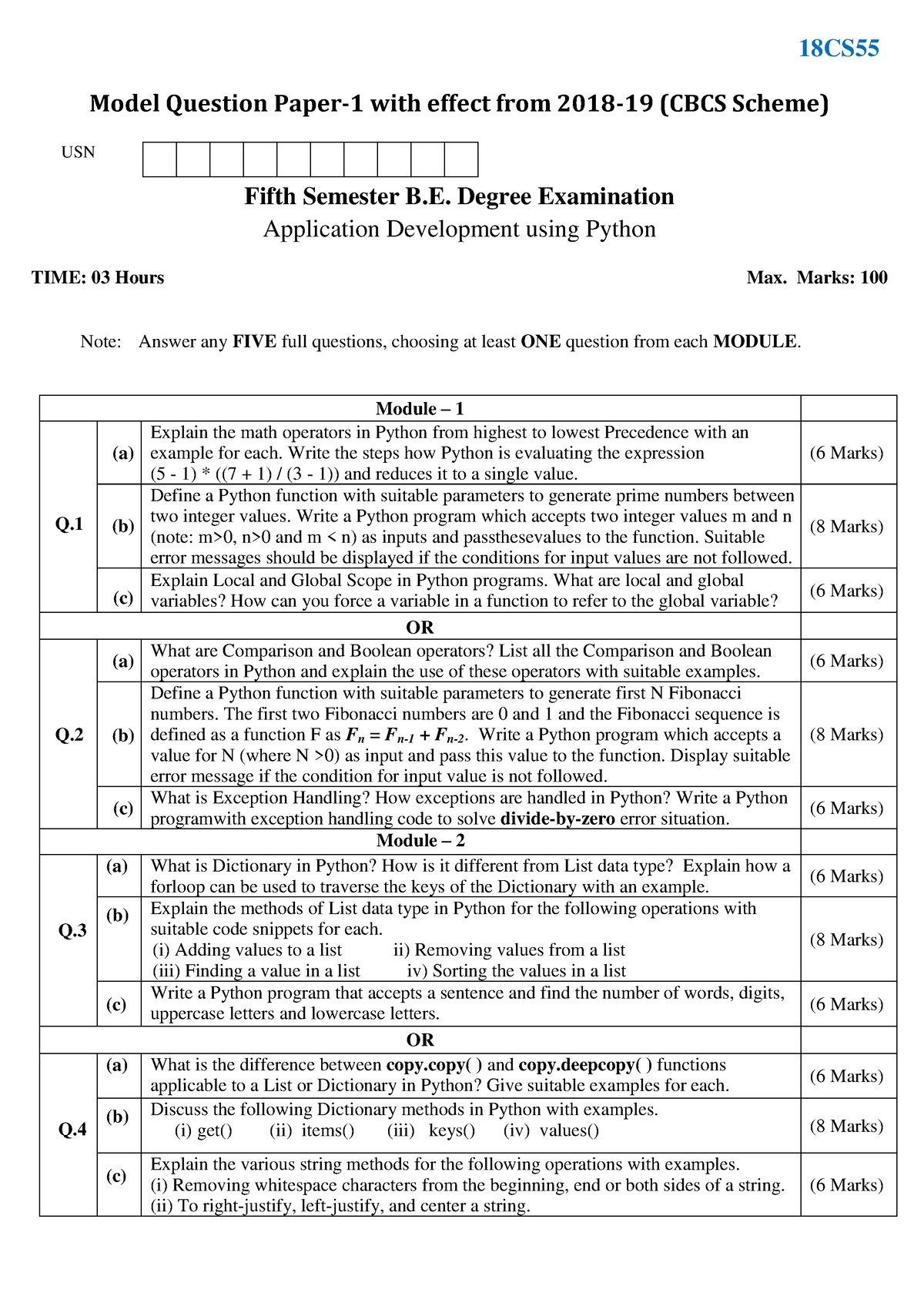 18CS55 - I Want Old Question Papers - Model Question Paper-1 With ...