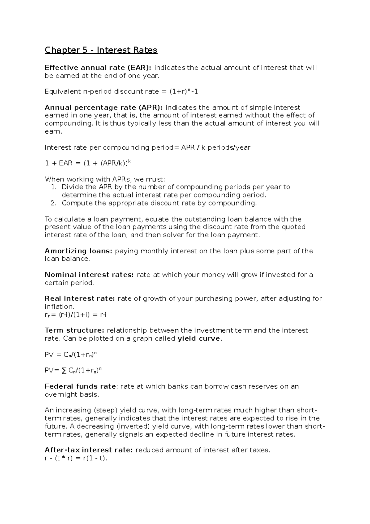 Tutorial 6 - summaries and tasks - Chapter 5 - Interest Rates Effective ...