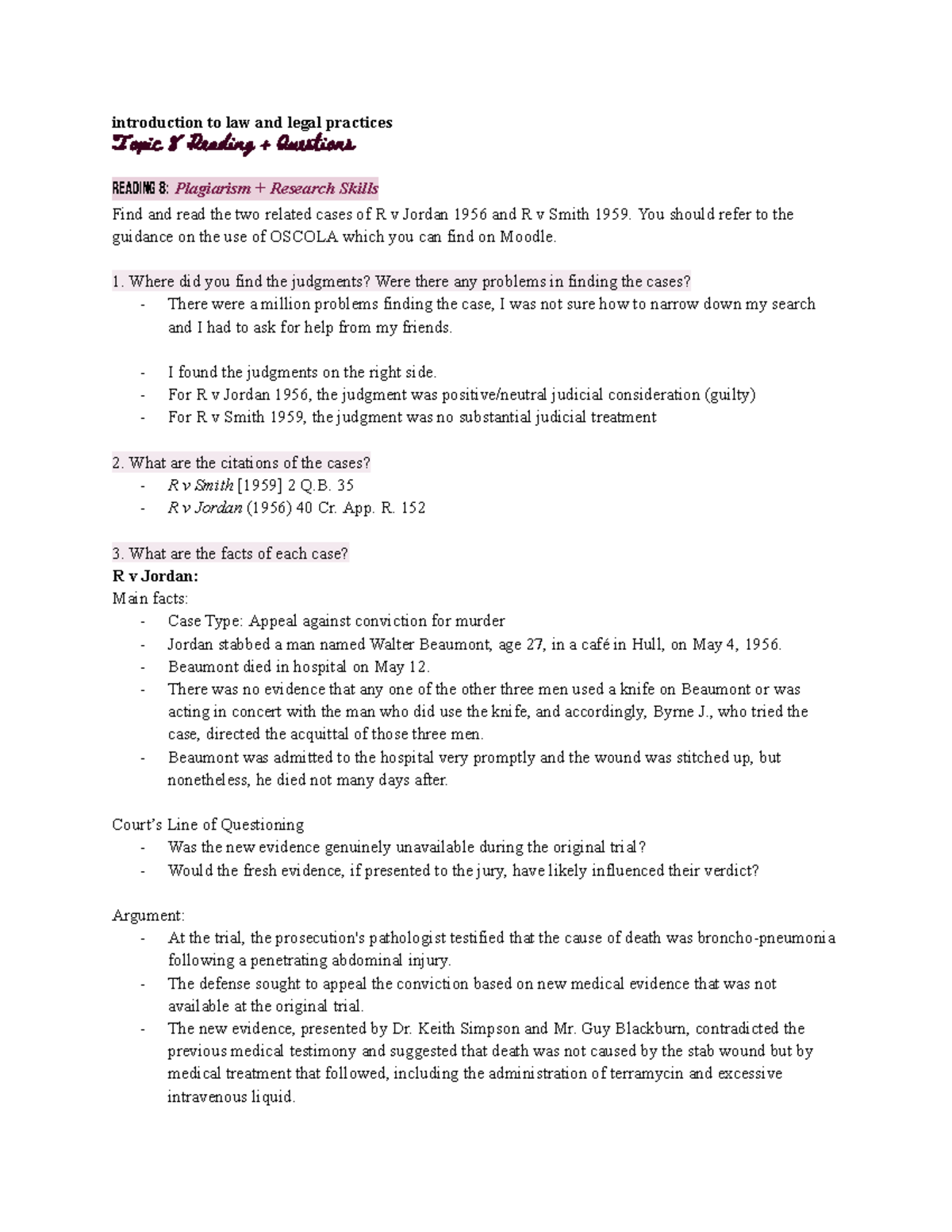 Topic 8 Introduction to Law and Legal Practices readings - introduction ...