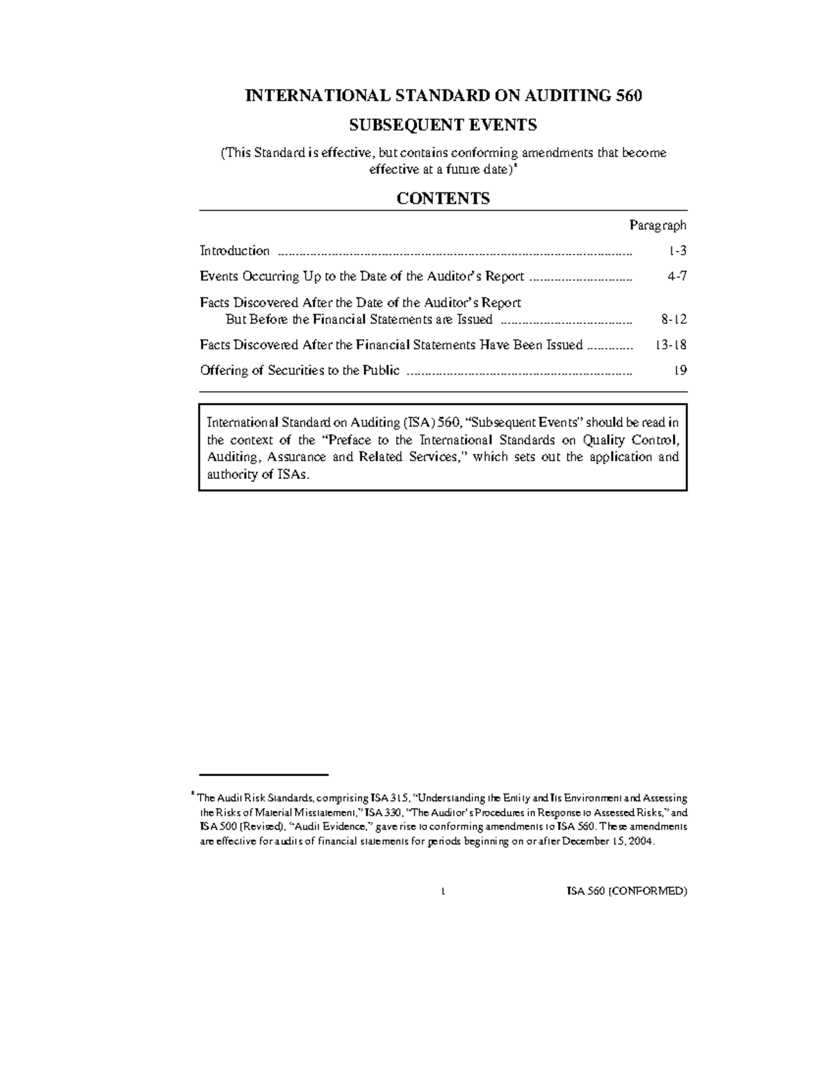 ISA560 (amended) - Subsequent Events - INTERNATIONAL STANDARD ON ...