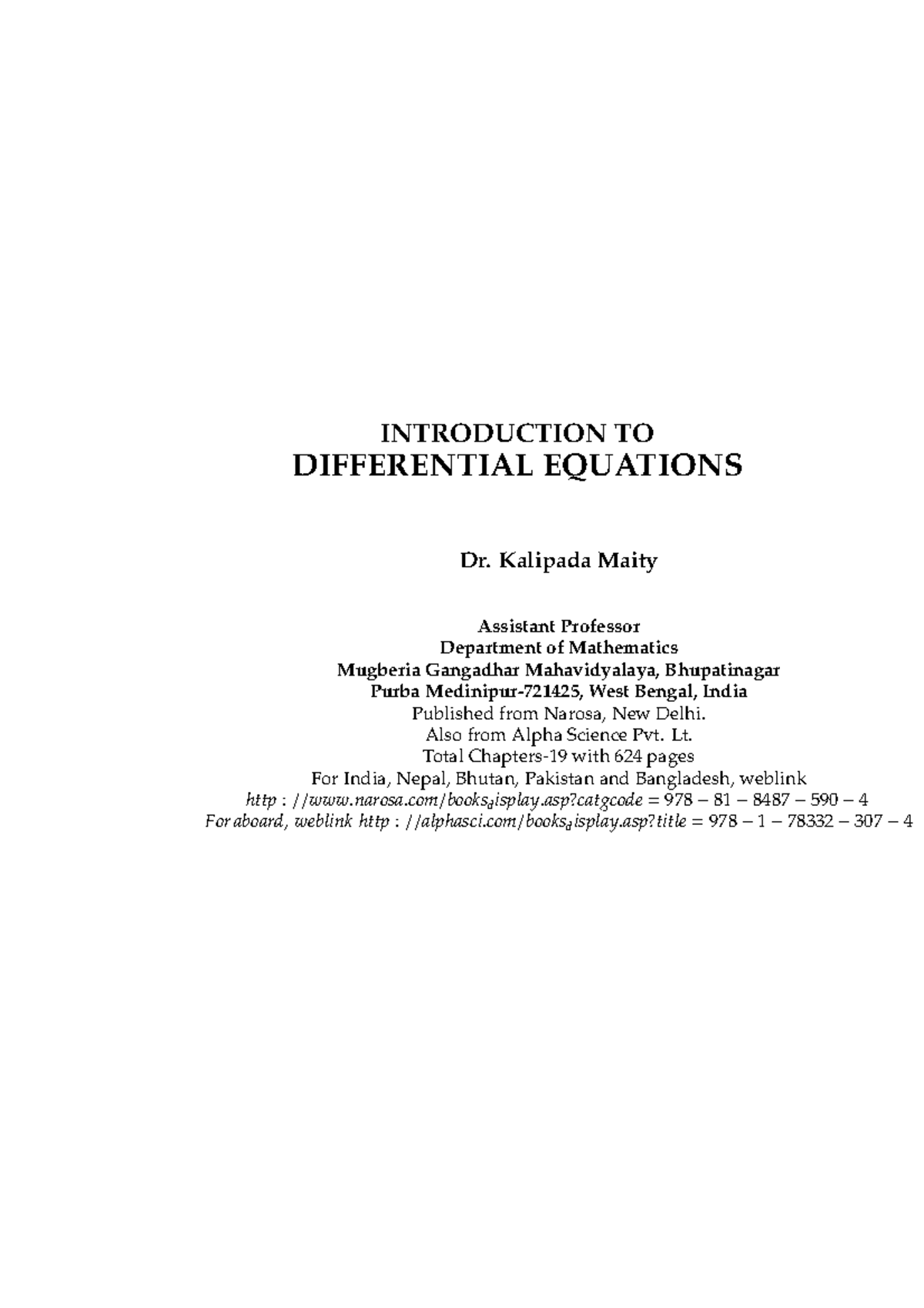 Introduction to Differential Equations INTRODUCTION TO DIFFERENTIAL