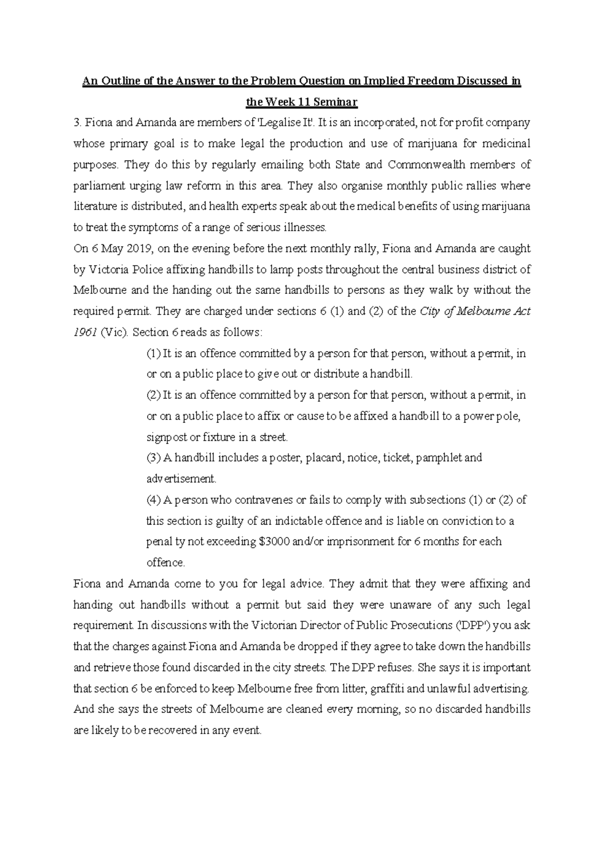 Implied Freedom - Summary Constitutional Law - An Outline of the Answer ...
