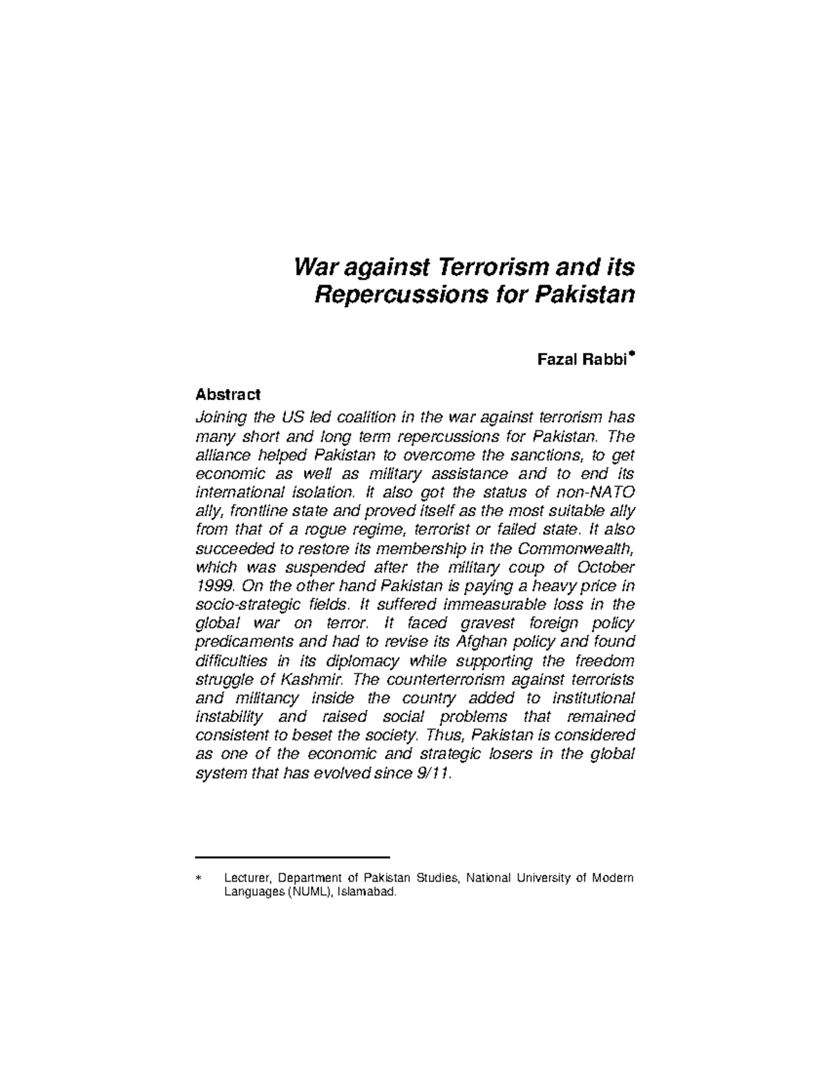 4. War against Terrorism, fazal rabbi - War against Terrorism and its ...
