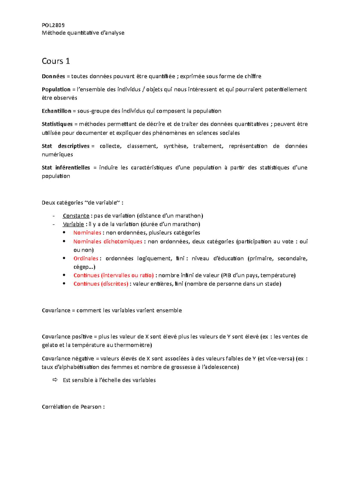 Cours 1 - POL Méthode quantitative d’analyse Cours 1 Données = toutes ...