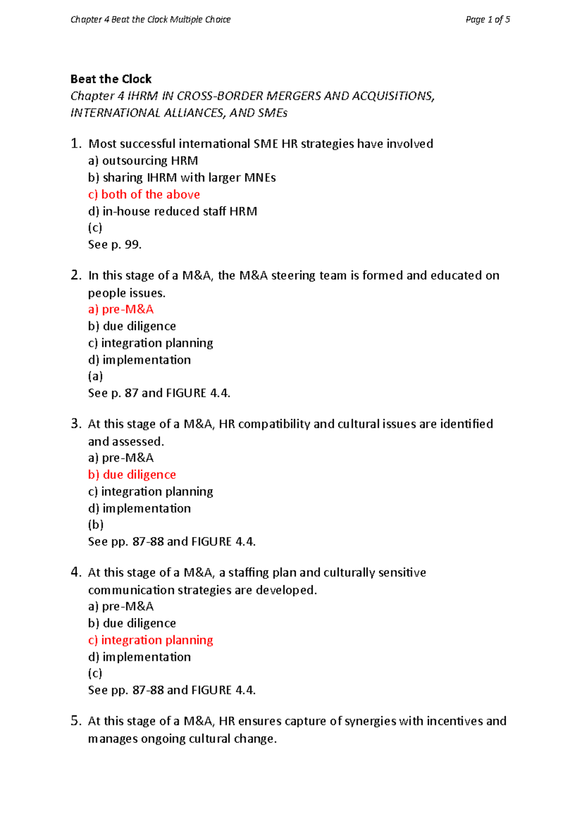 Chapter 4 - Multiple Choice Questions - Beat The Clock Chapter 4 IHRM ...