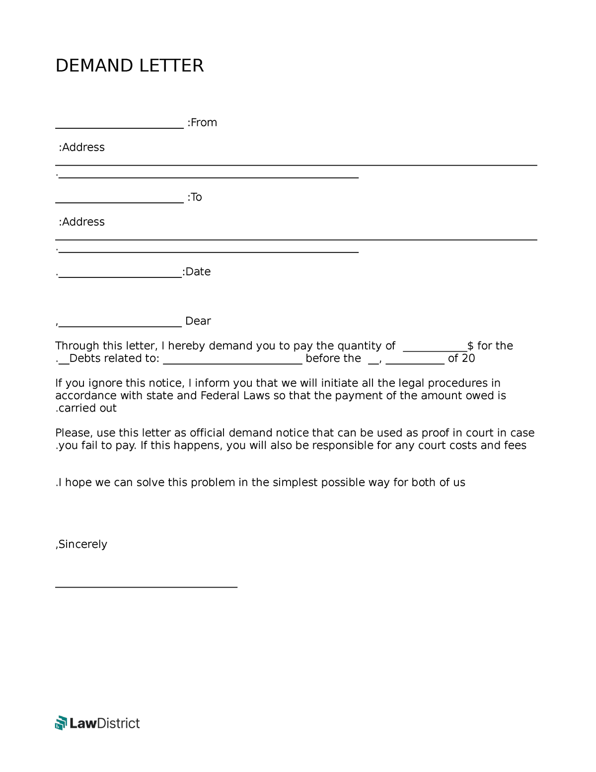 Demand-letter-template - DEMAND LETTER ________________________ : From ...