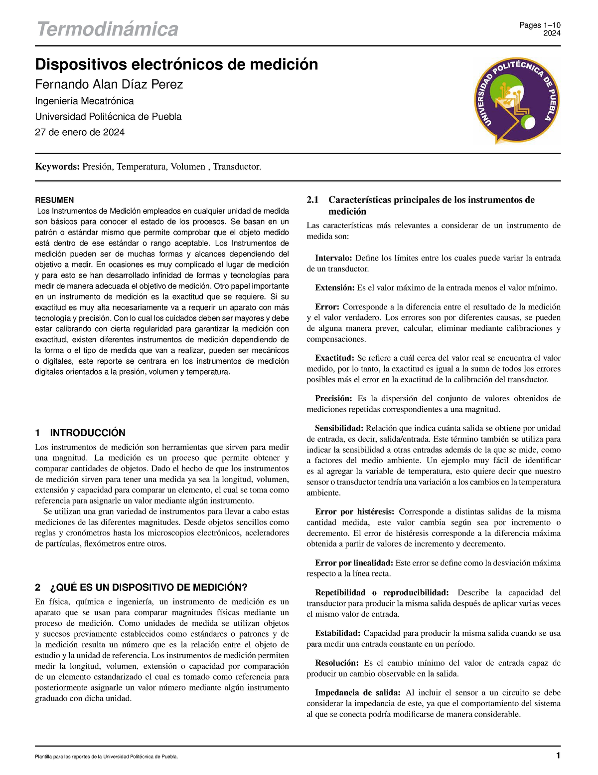 Instrumentos de medición - Termodin ́amica Pages 1– 2024 Dispositivos ...