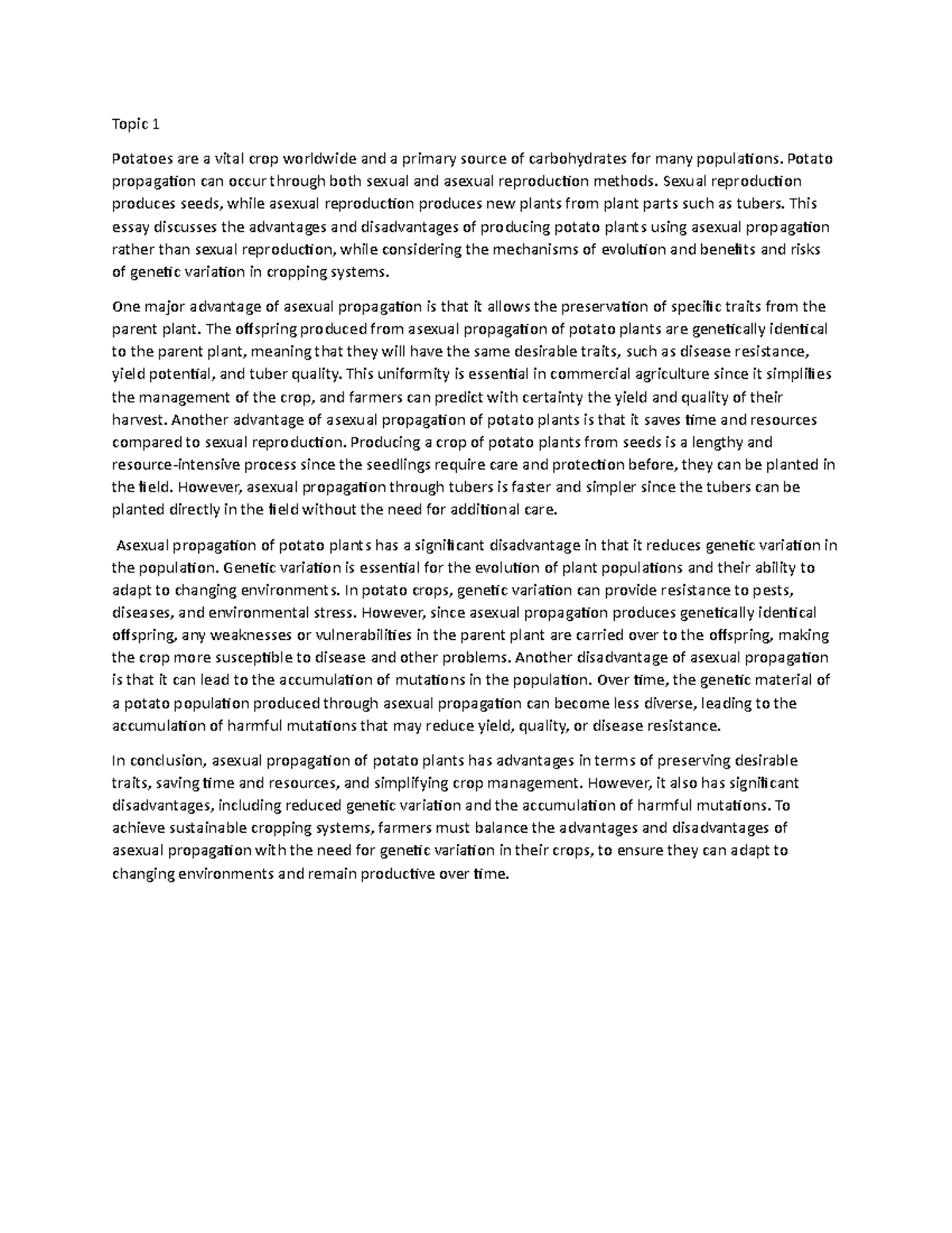 Essaypros vs cons Botany Topic 1 Potatoes are a vital crop worldwide
