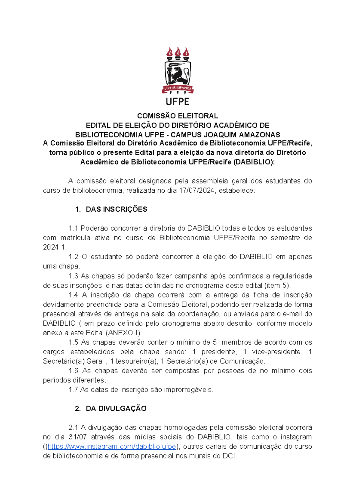 Edital Dabiblio - Hgchbb - COMISSÃO ELEITORAL EDITAL DE ELEIÇÃO DO ...