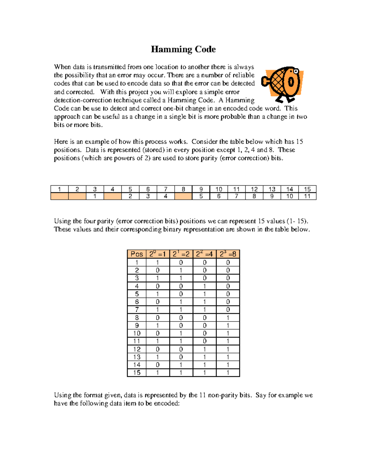 Hamming Code Project - sample - Hamming Code When data is transmitted ...