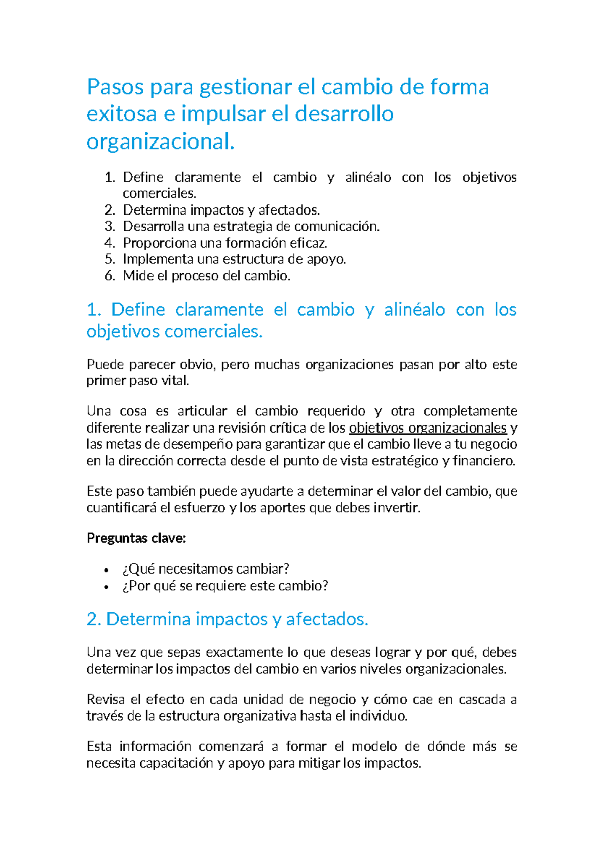 Pasos para gestionar el cambio de forma exitosa e impulsar el ...