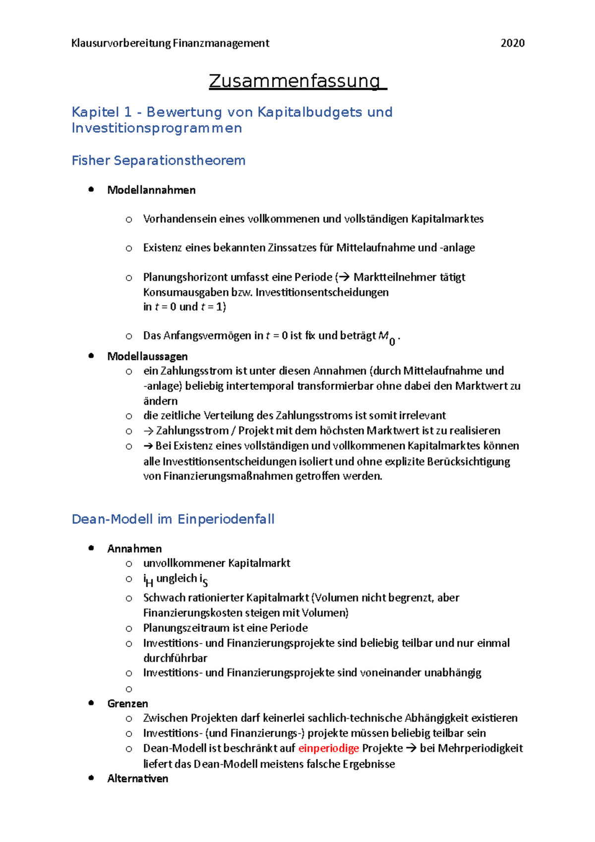 Zusammenfassung Finanzmanagement - Zusammenfassung Kapitel 1 ...