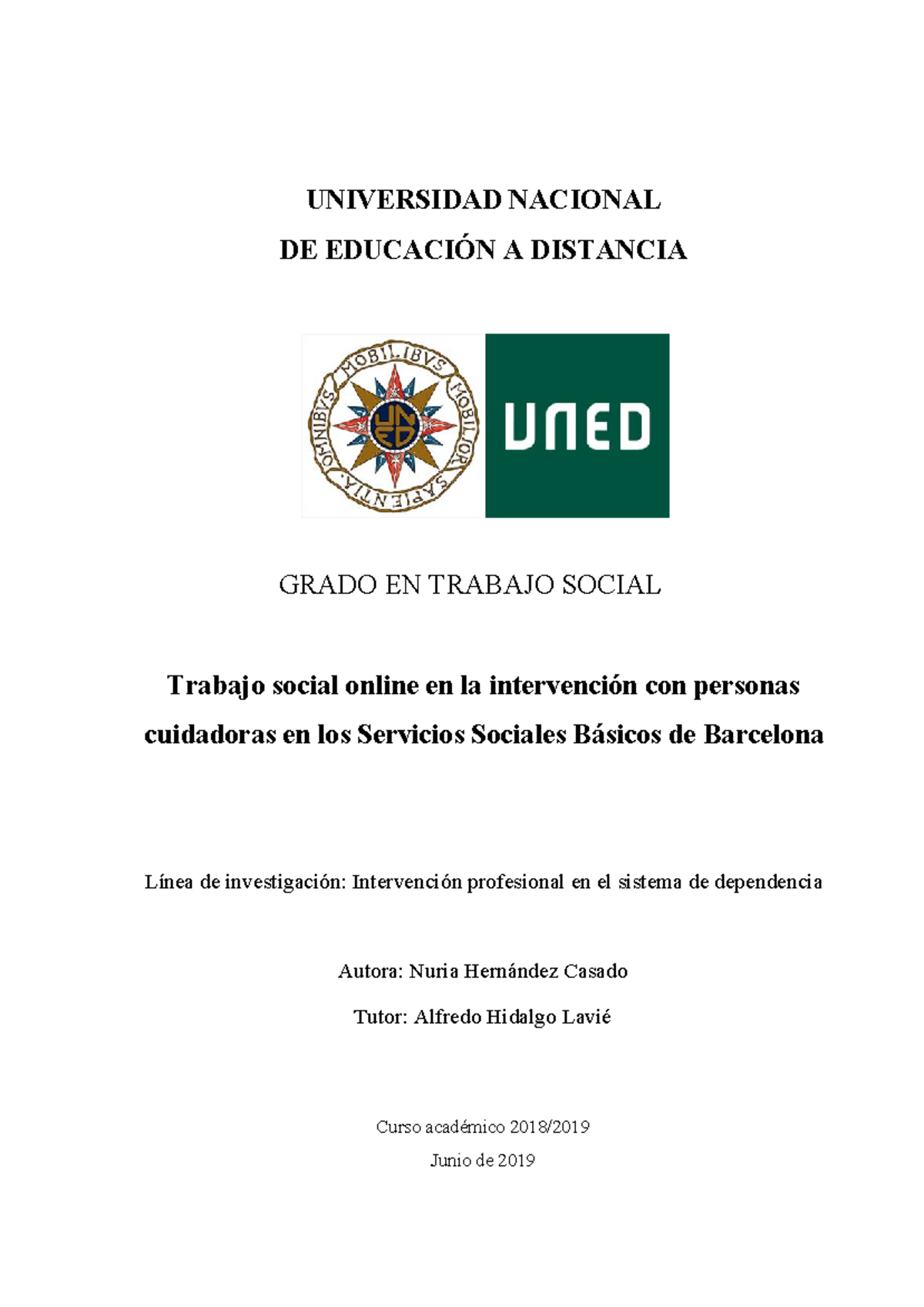 Portada Y Estructura TFG - UNIVERSIDAD NACIONAL DE EDUCACIÓN A DISTANCIA  GRADO EN TRABAJO SOCIAL - Studocu