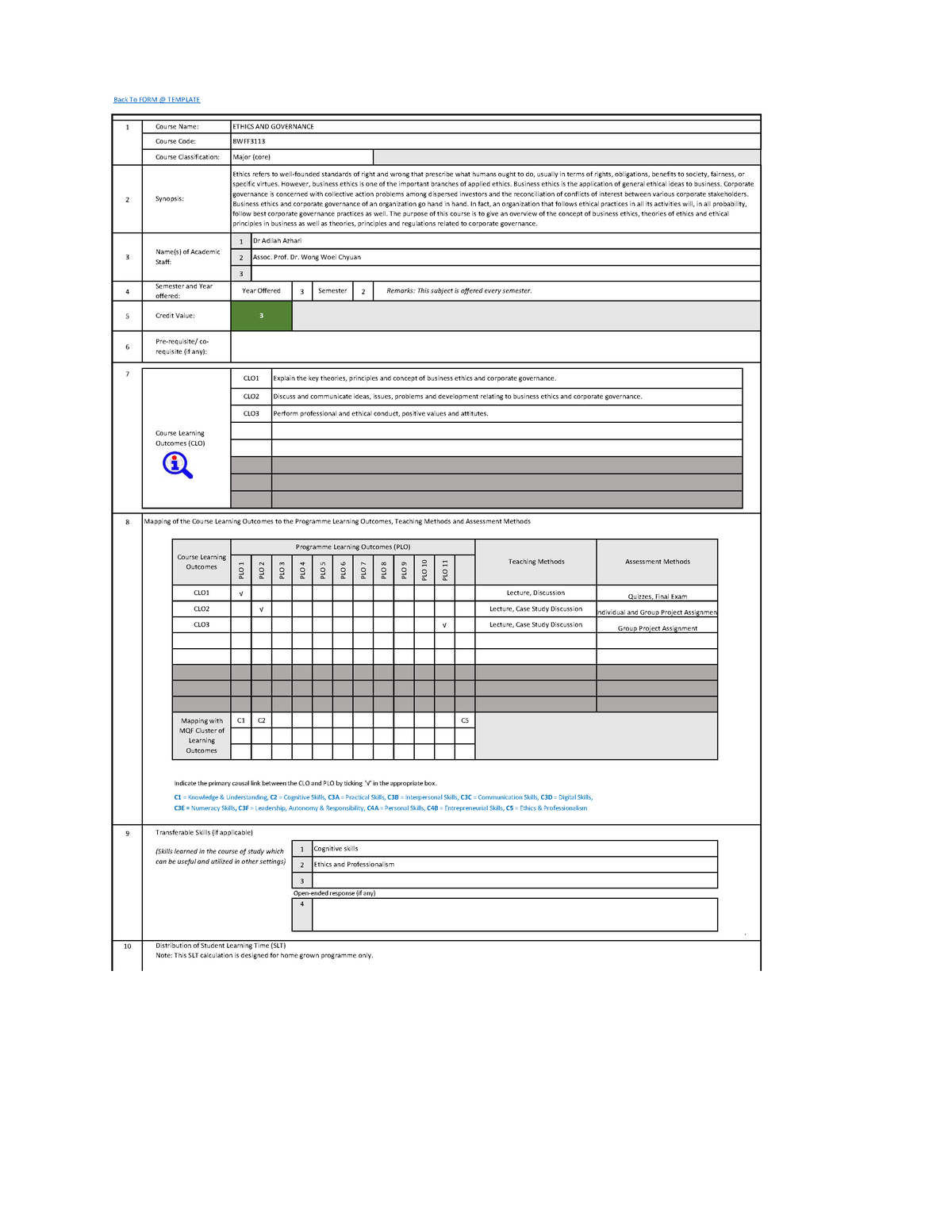 A212 BWFF3113 Syllabus - Back To FORM @ TEMPLATE 1 2 1 2 3 4 3 2 5 6 7 ...