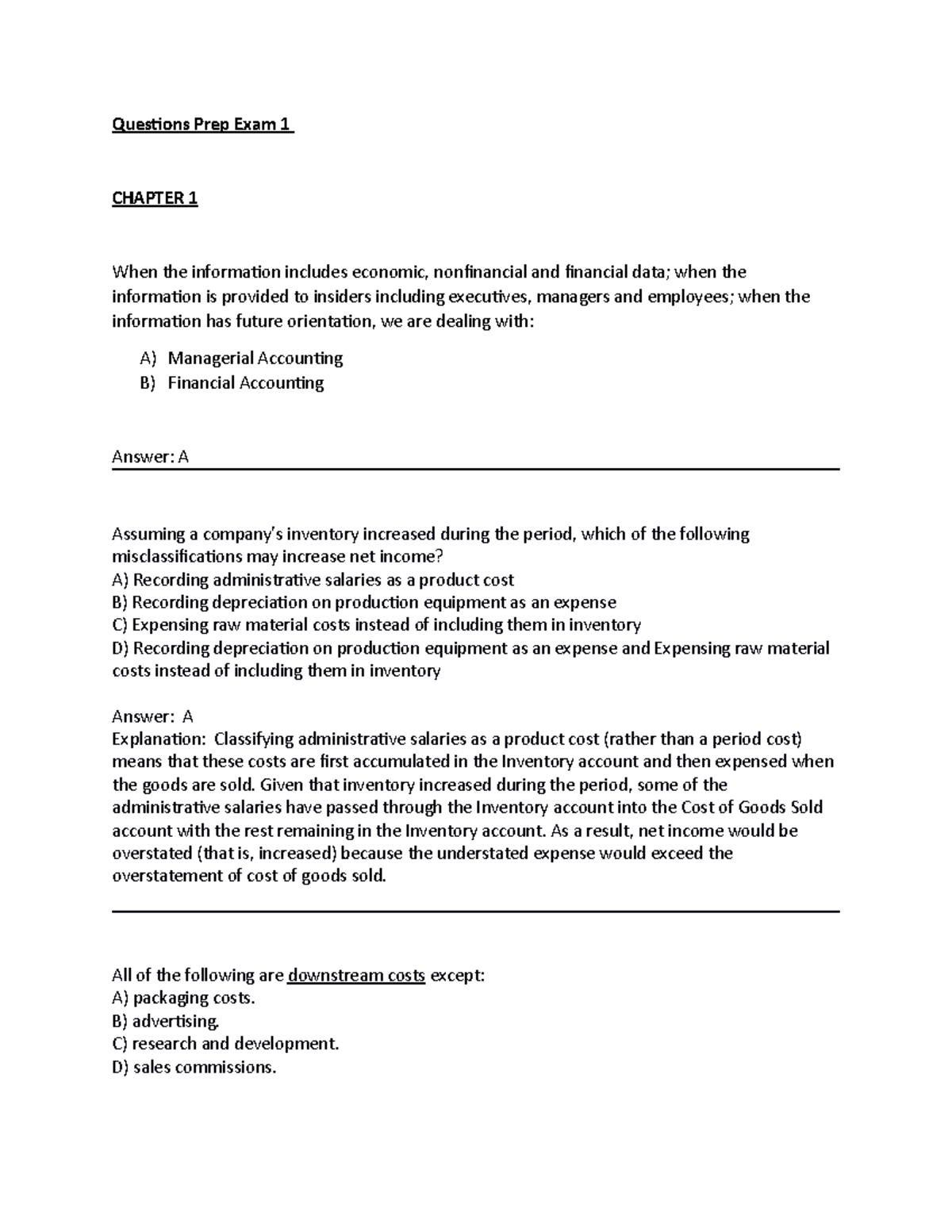 Questions Prep Exam 1 - Assignment - Questions Prep Exam 1 CHAPTER 1 ...