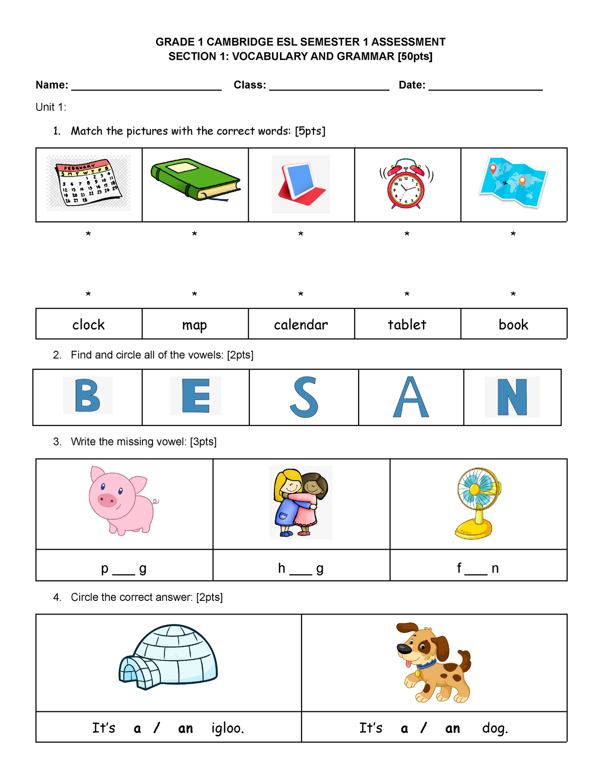 Stage 2 ESL S1 Assessment - Final - GRADE 1 CAMBRIDGE ESL SEMESTER 1 ...