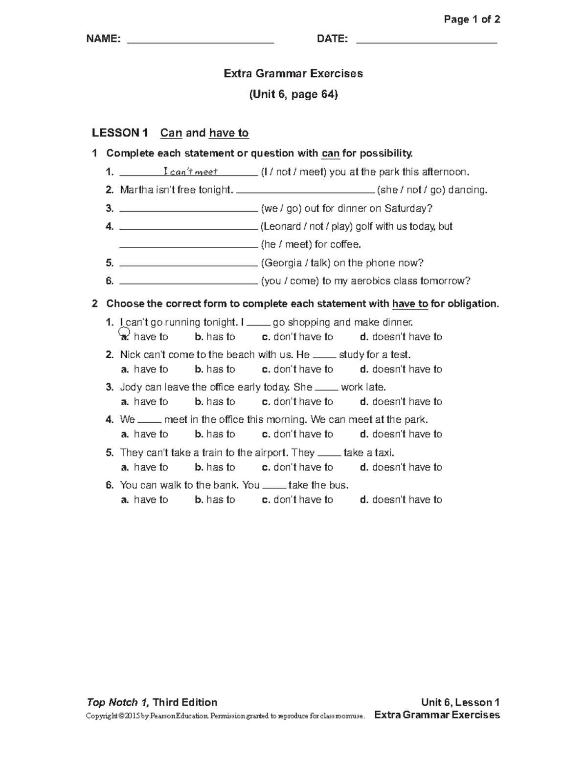 UNIT 06 Grammar Exercise - NAME: _________________________ DATE