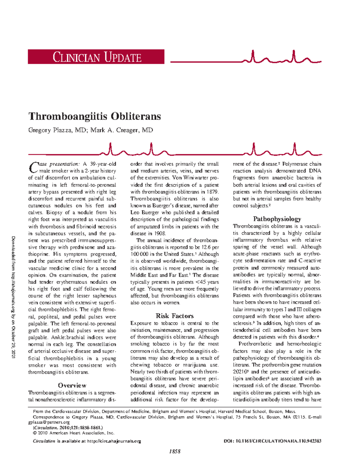 Circulationaha jurnal kedokteran Thromboangiitis Obliterans Gregory