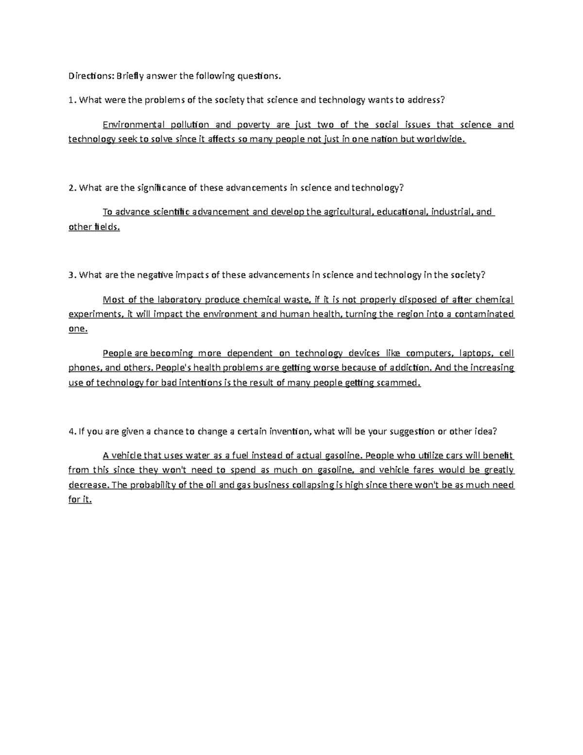 Unit 1 Activity 2 - Directions: Briefly answer the following questions ...