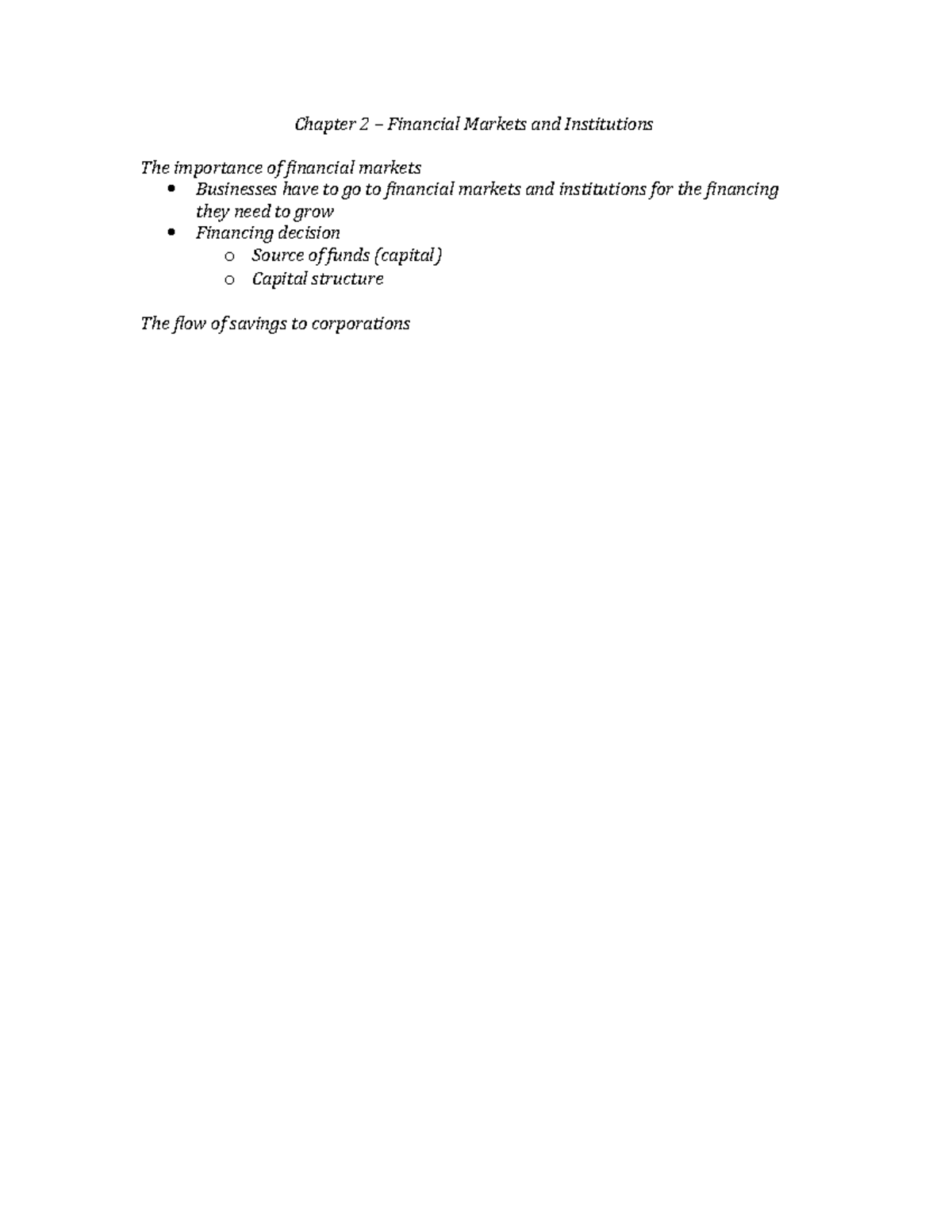 Chapter 2 – Financial Markets and Institutions - Chapter 2 Financial ...