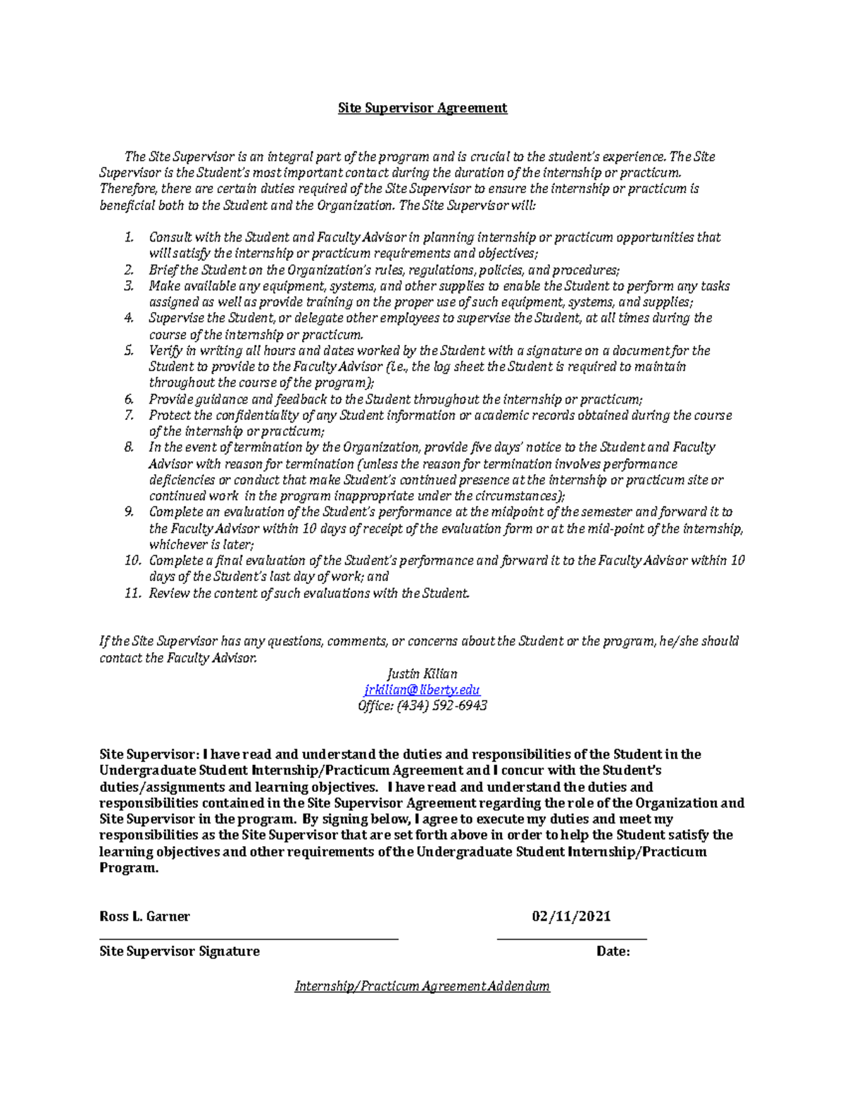 Site Supervisor Form - Site Supervisor Agreement The Site Supervisor is ...