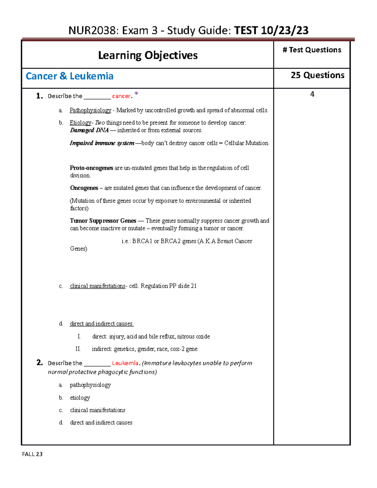 Exam 3 Study Guide - notes - Learning Objectives # Test Questions ...