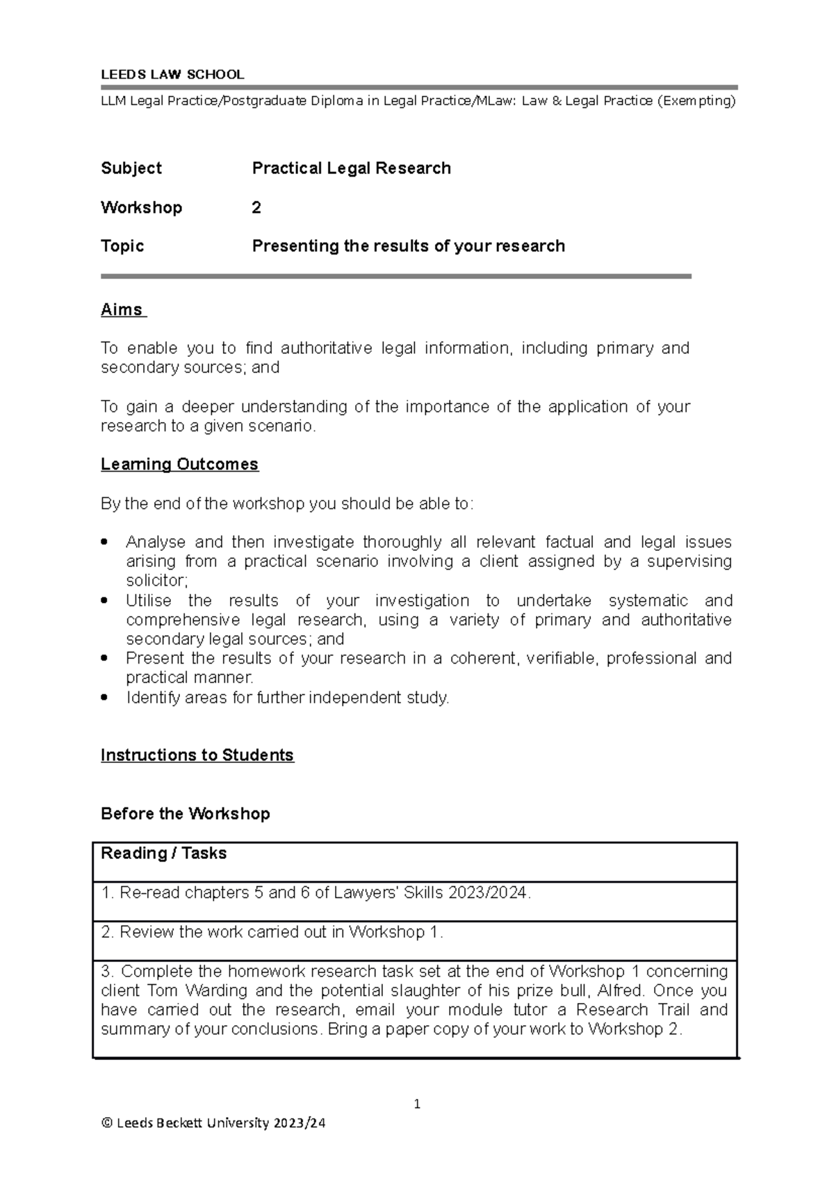 Practical Legal Research WS2 Student Instructions - LLM Legal Practice ...