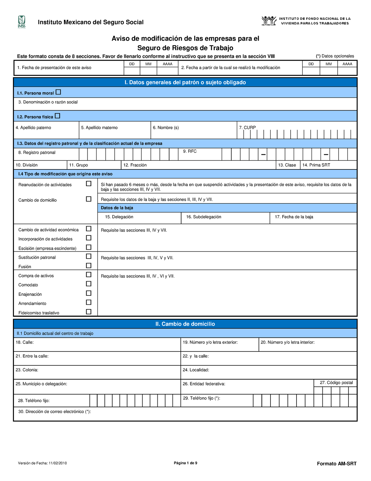 Am Srt Imss Aviso De Modificación De Las Empresas Para El Seguro De Riesgos De Trabajo Este 4852