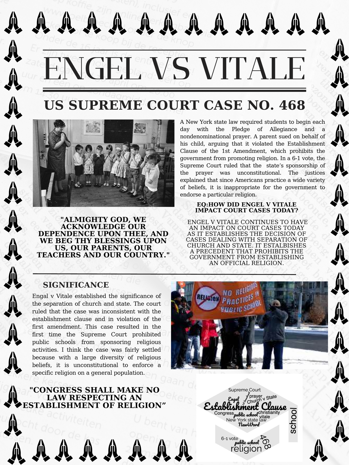 Engel vs Vitale - A New York state law required students to begin each ...