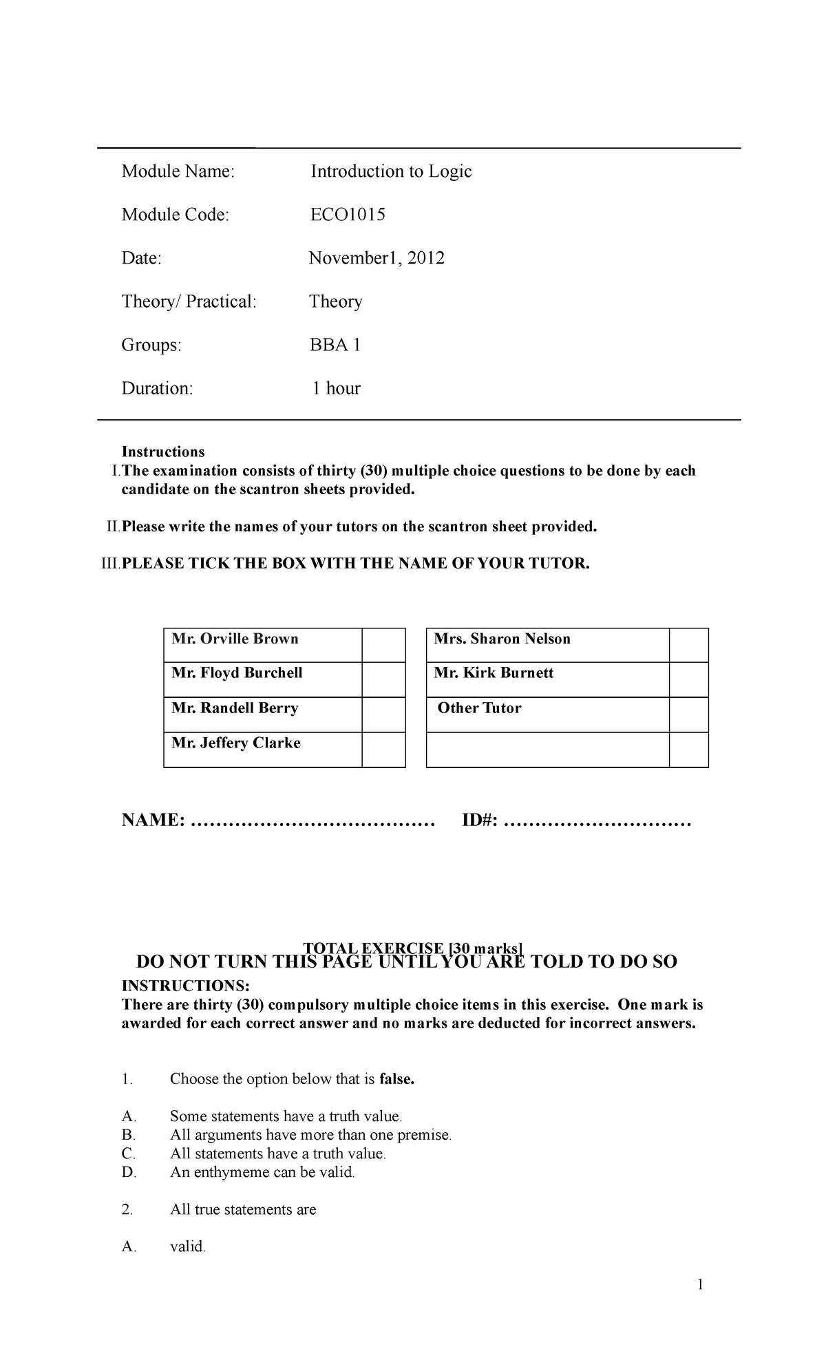 Logic Mid-Term Sept - Dec 2012 - Module Name: Introduction to Logic ...