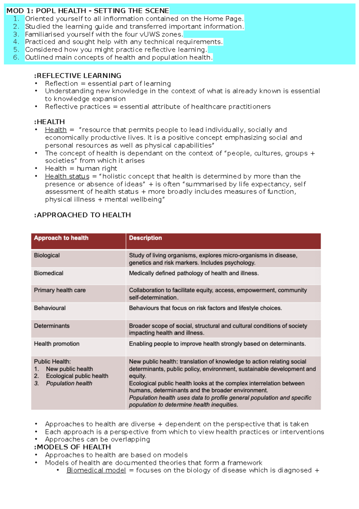 Population Health Lecture and Tutorial Notes - :REFLECTIVE LEARNING ...