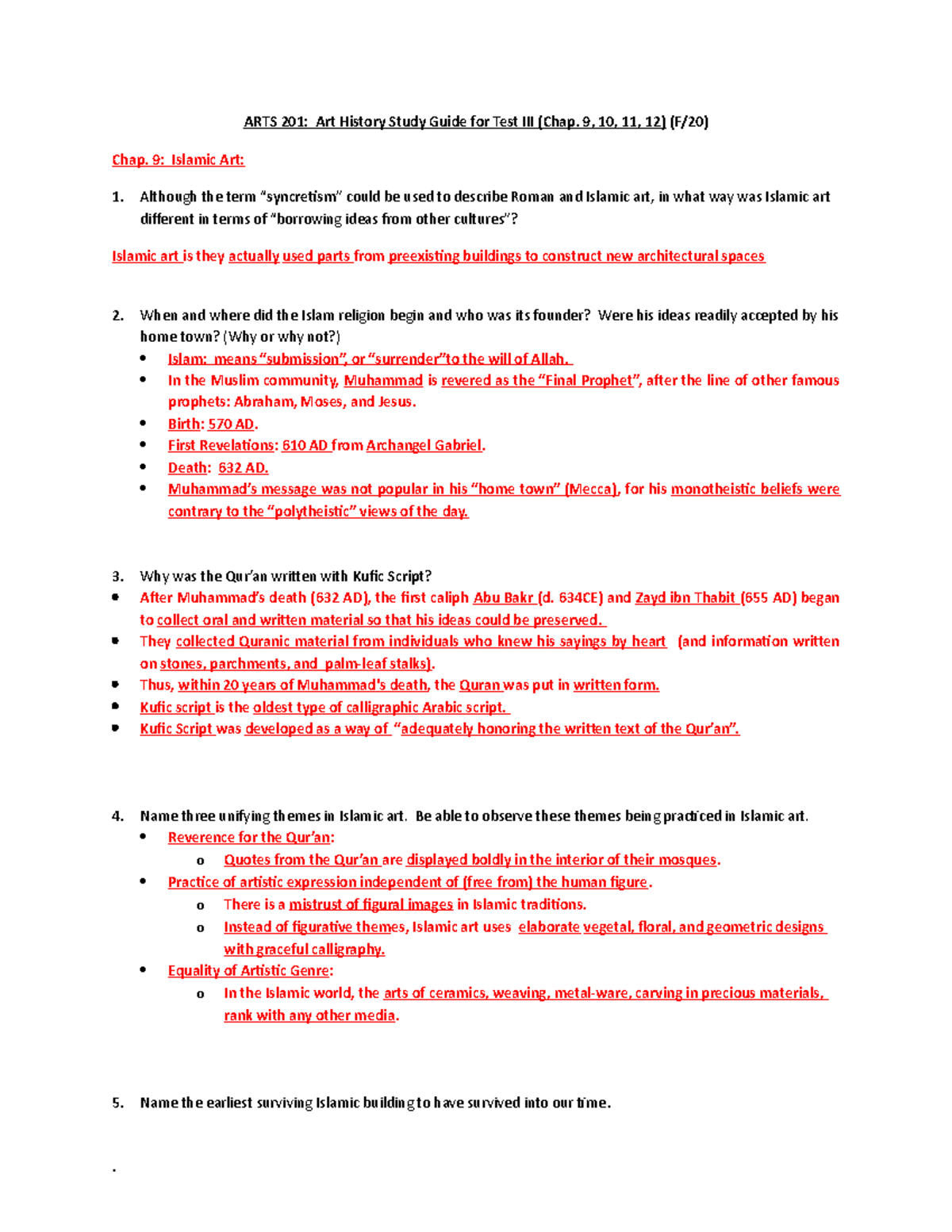 ARTS201 Study Guide Test III ARTS 201 Art History Study Guide for