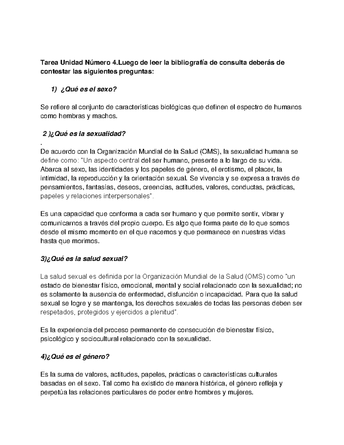 Salud Y Conducta Humana Tarea Unidad 4 Sexualidad Tarea Unidad Número 4 De Leer La