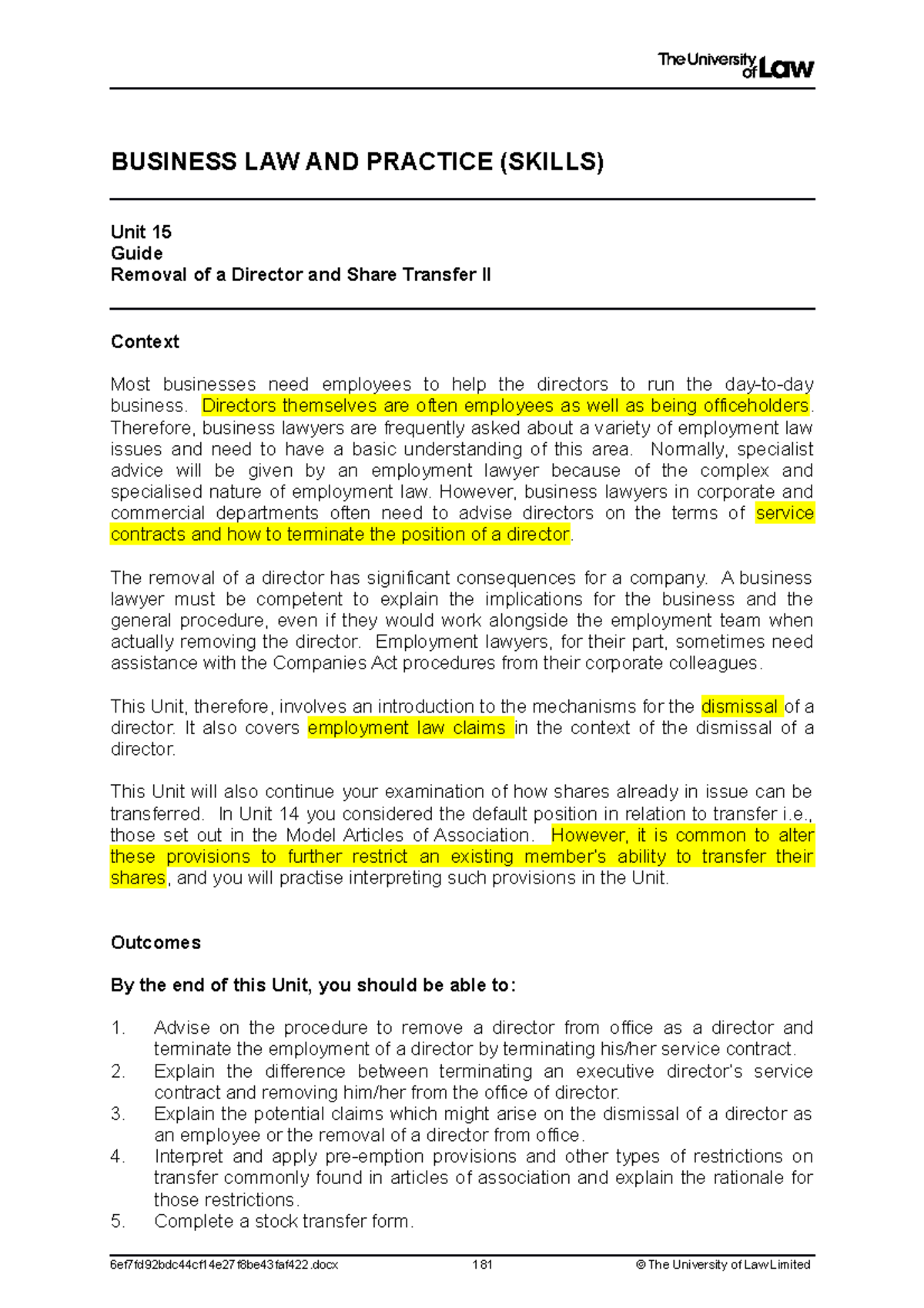 2223 blp ws15 ce01 guide t - BUSINESS LAW AND PRACTICE (SKILLS) Unit 15 ...