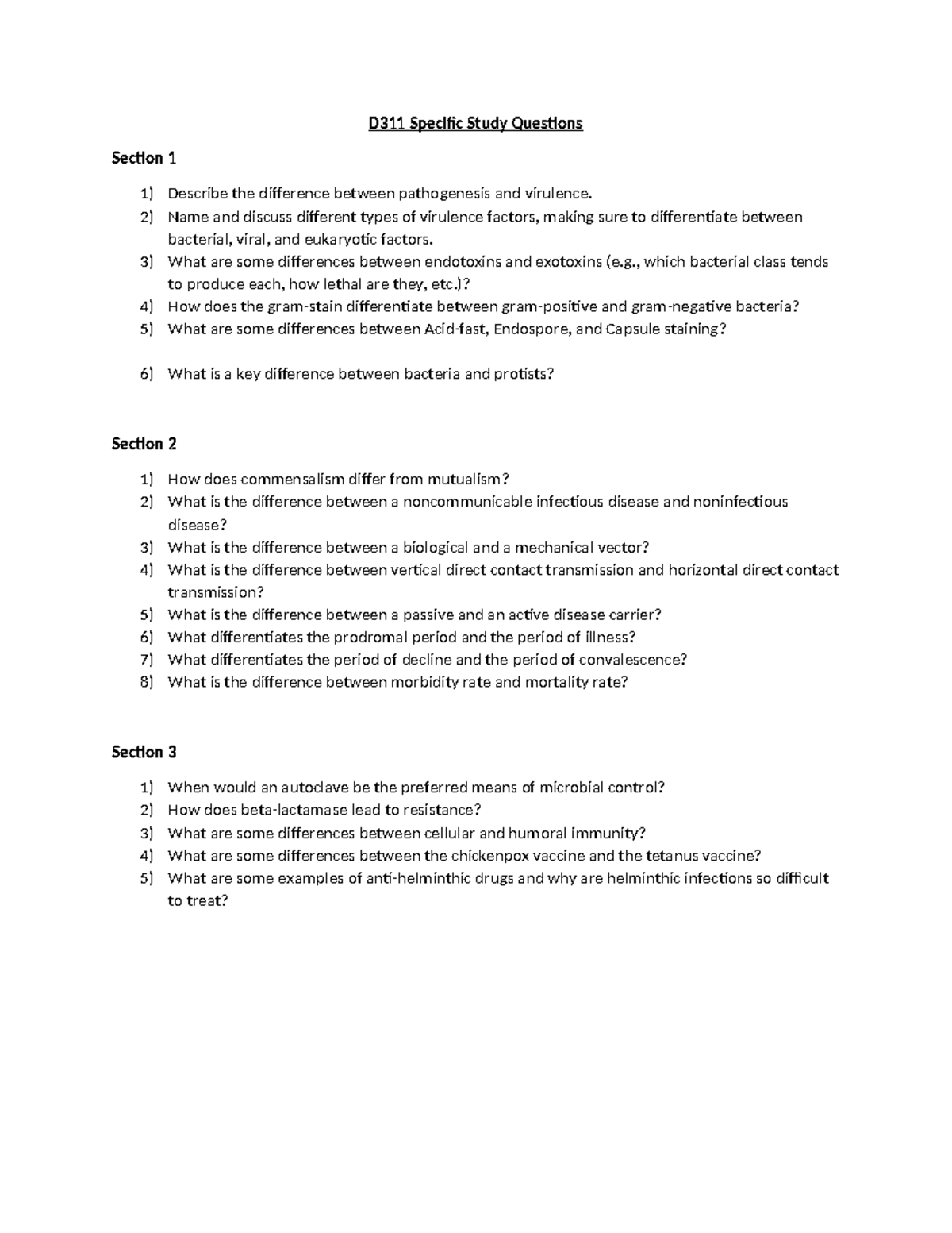 D311 Specific Study Questions - D311 Specific Study Questions Section 1 ...