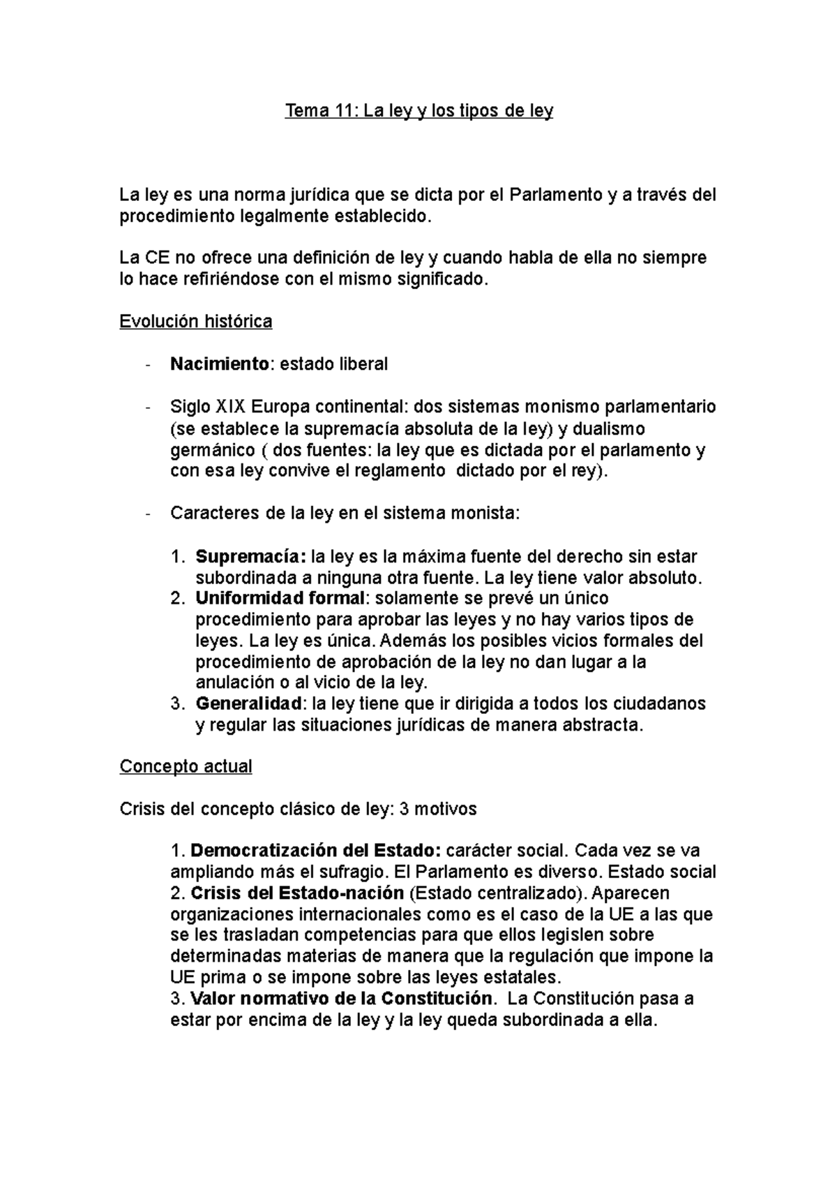 Tema 11- La ley y los tipos de ley - La CE no ofrece una definición de ...