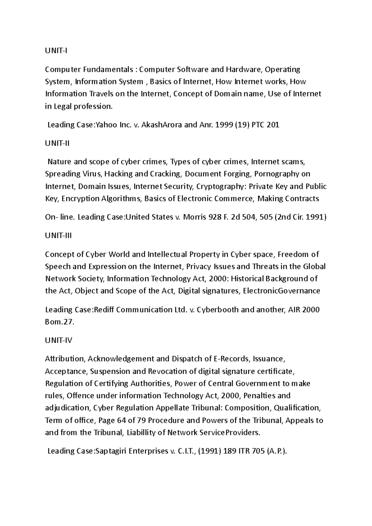 IT Syllabus UNITI Computer Fundamentals Computer Software and