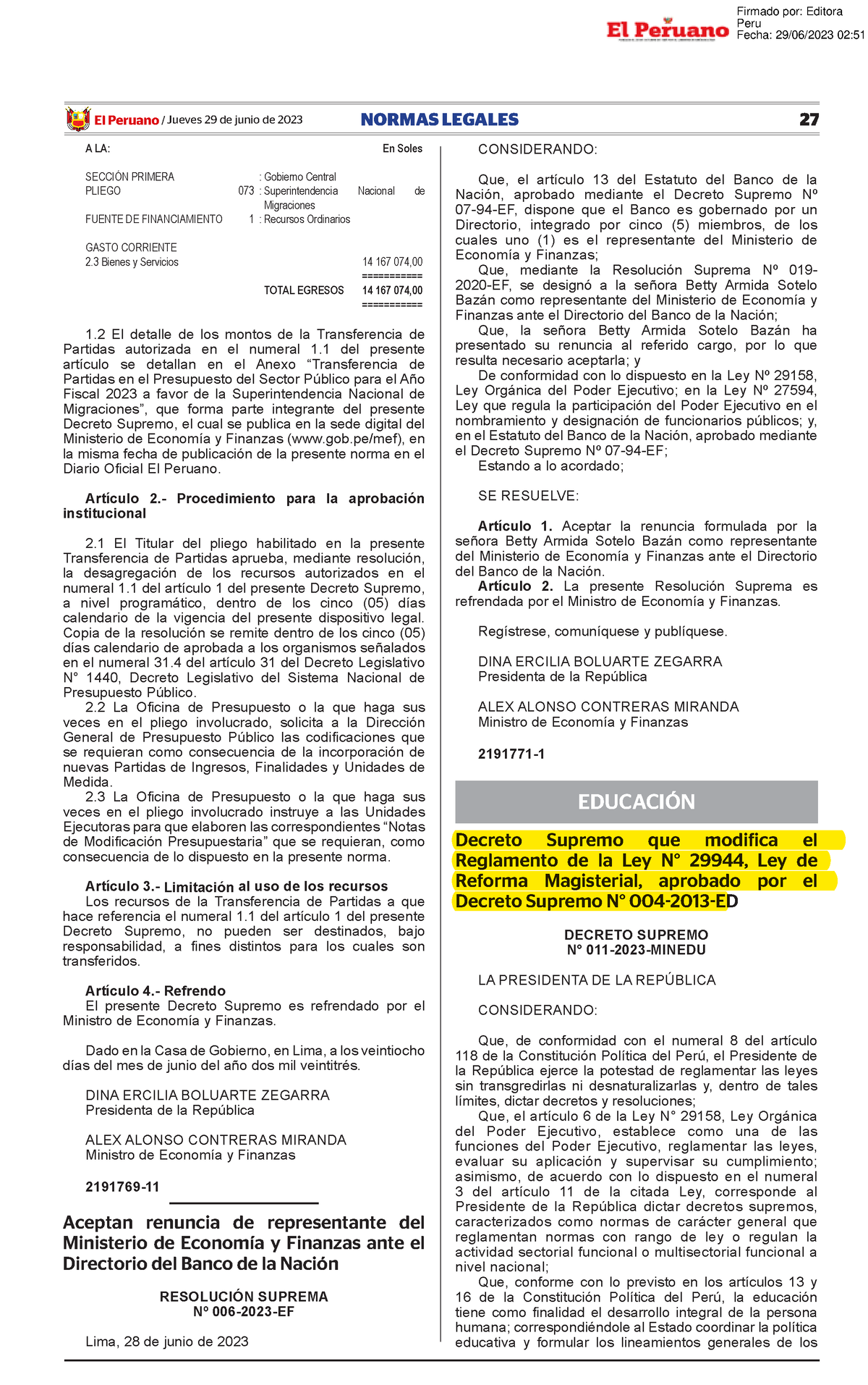 Decreto Supremo Que Modifica El Reglamento De La Ley N 2994 Decreto Supremo N 011 2023 Minedu 8277