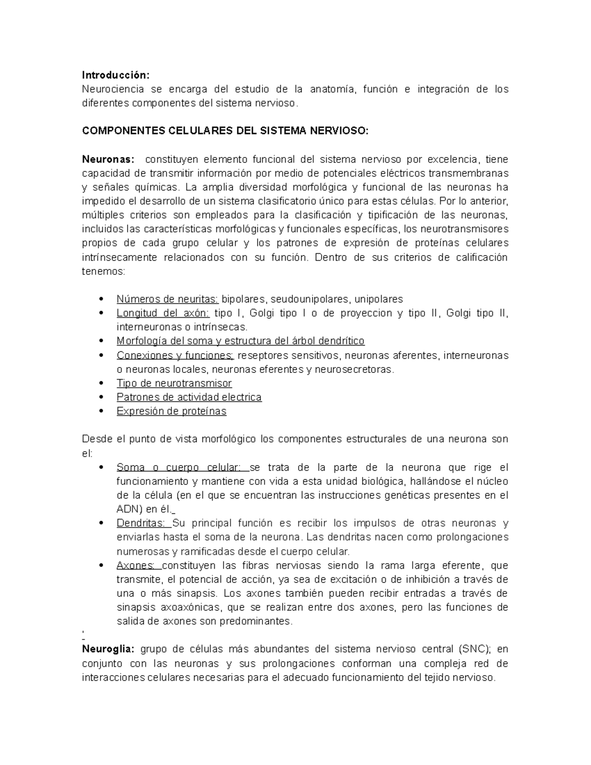 Resumen Cap. 1 Neuro - Introducción: Neurociencia se encarga del ...