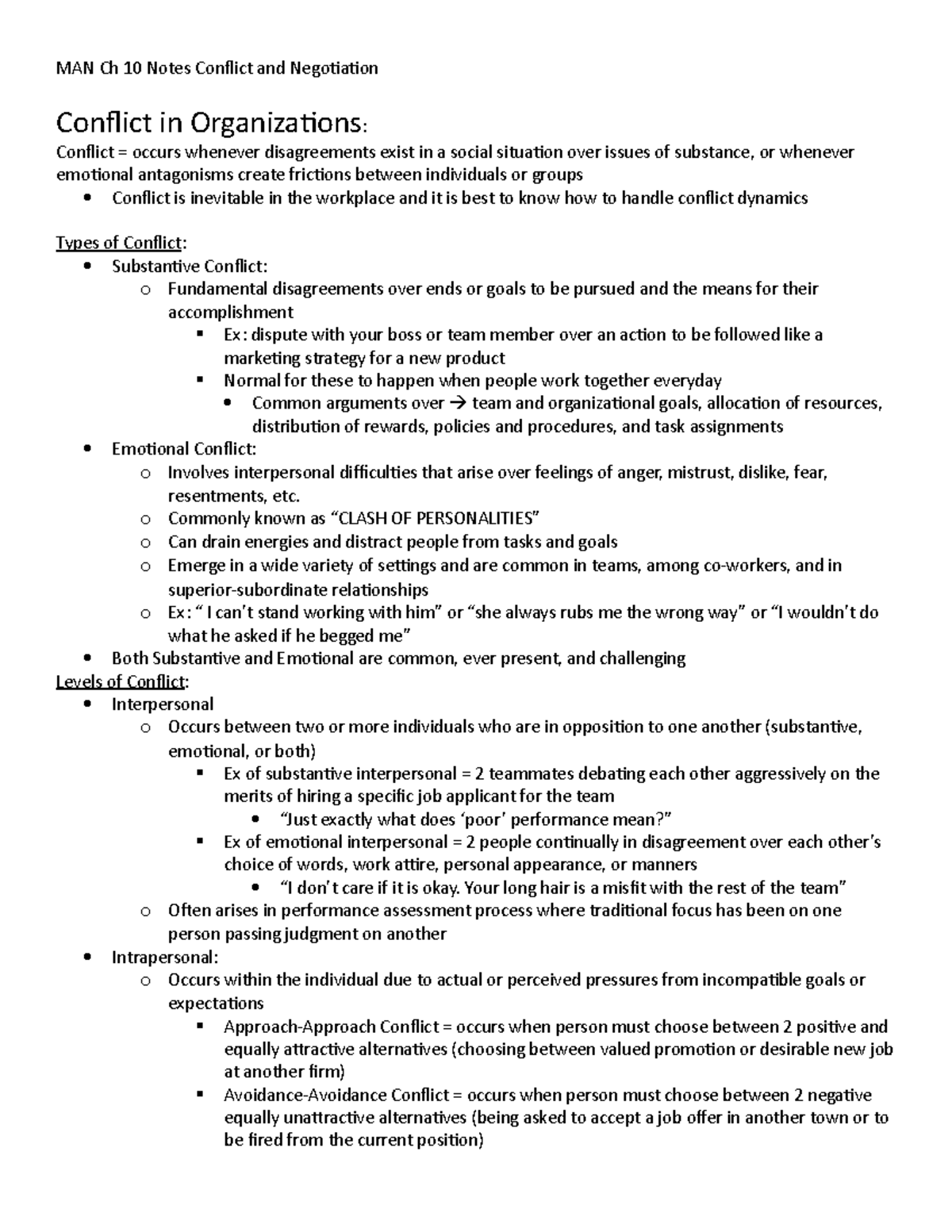 MAN Ch 10 Notes Conflict And Negotiation - MAN Ch 10 Notes Conflict And ...