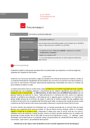 Ficha de Trabajo 2- Caso Nutella - Curso: AM34 – Comportamiento del  consumidor Ficha de trabajo 2 - Studocu