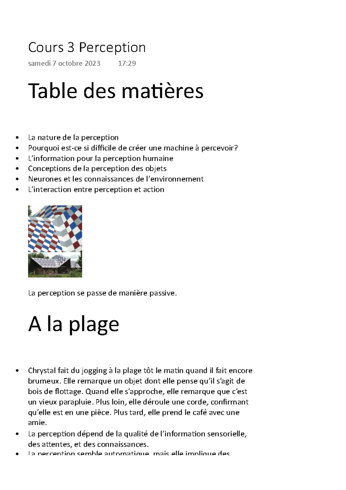 Cours 3 Perception - Table des ma*ères La nature de la perception ...
