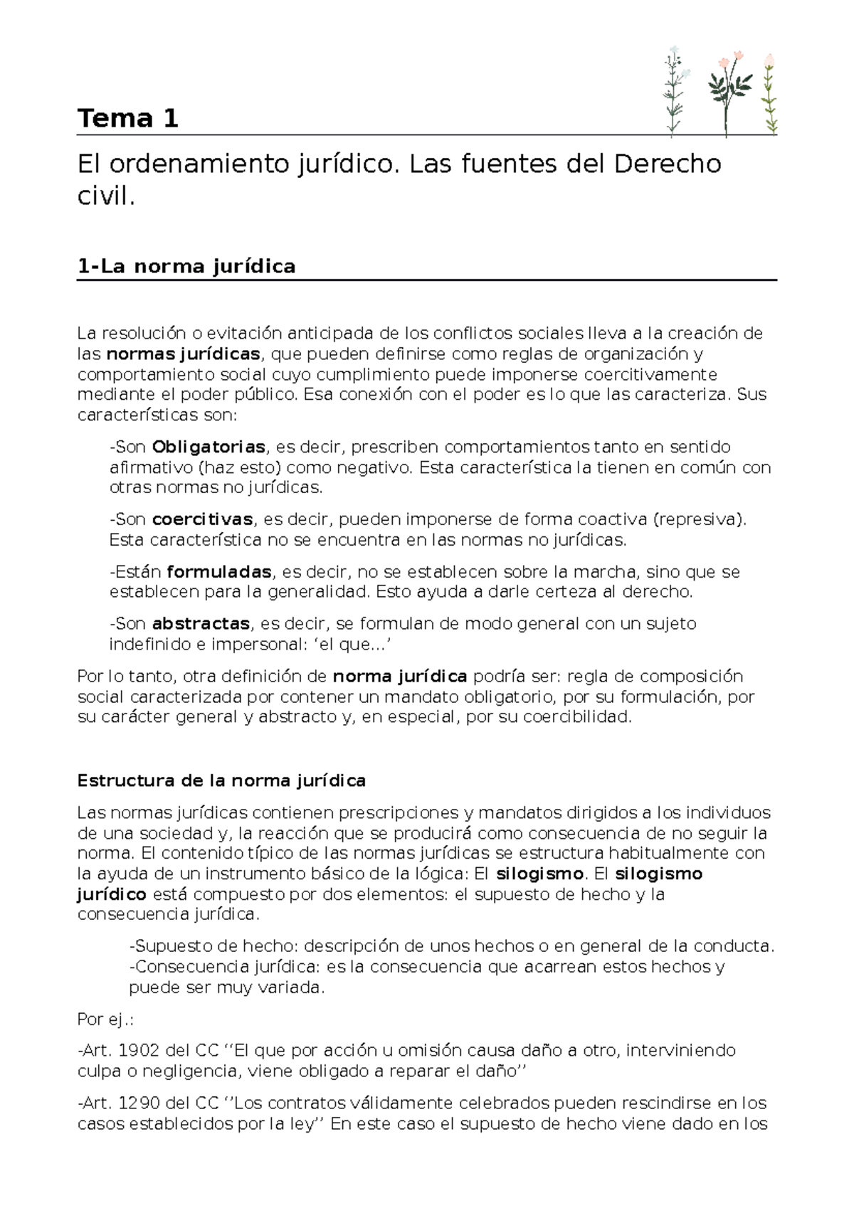 Tema 1 y 2 resumen - Tema 1 El ordenamiento jurídico. Las fuentes del ...