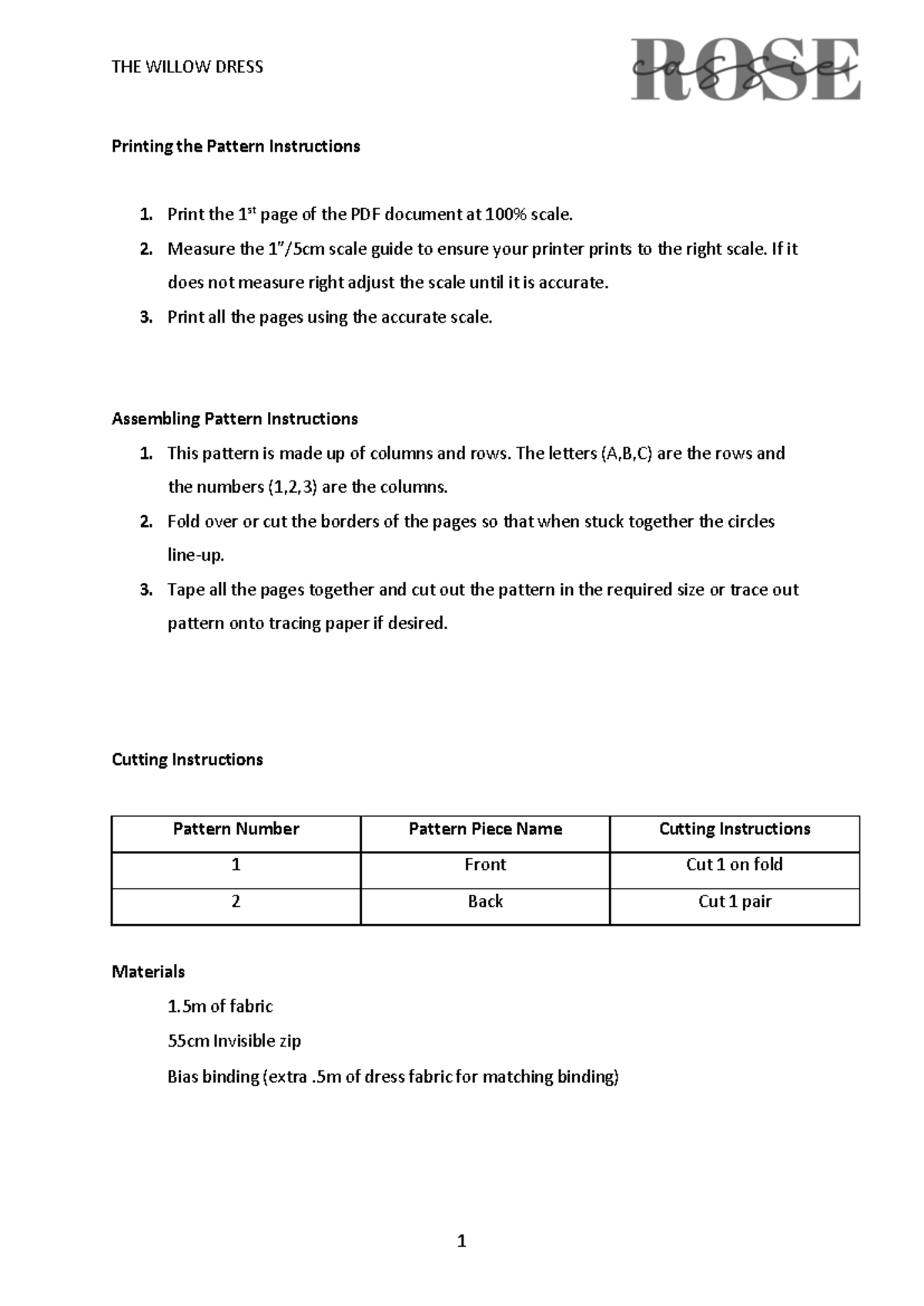 Sewing Instructions for practice sewing - Printing the Pattern ...