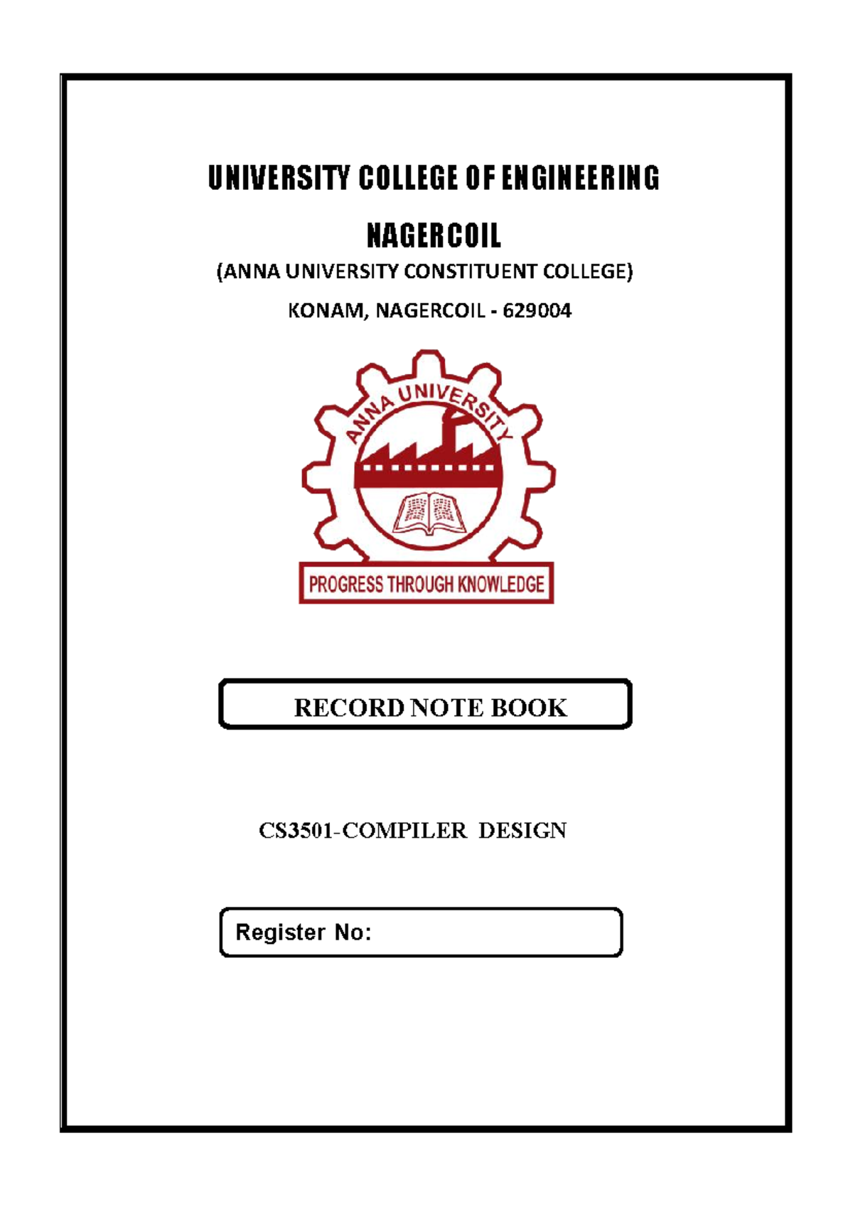 Cd index - RECORD NOTE BOOK Register No: UNIVERSITY COLLEGE OF ...